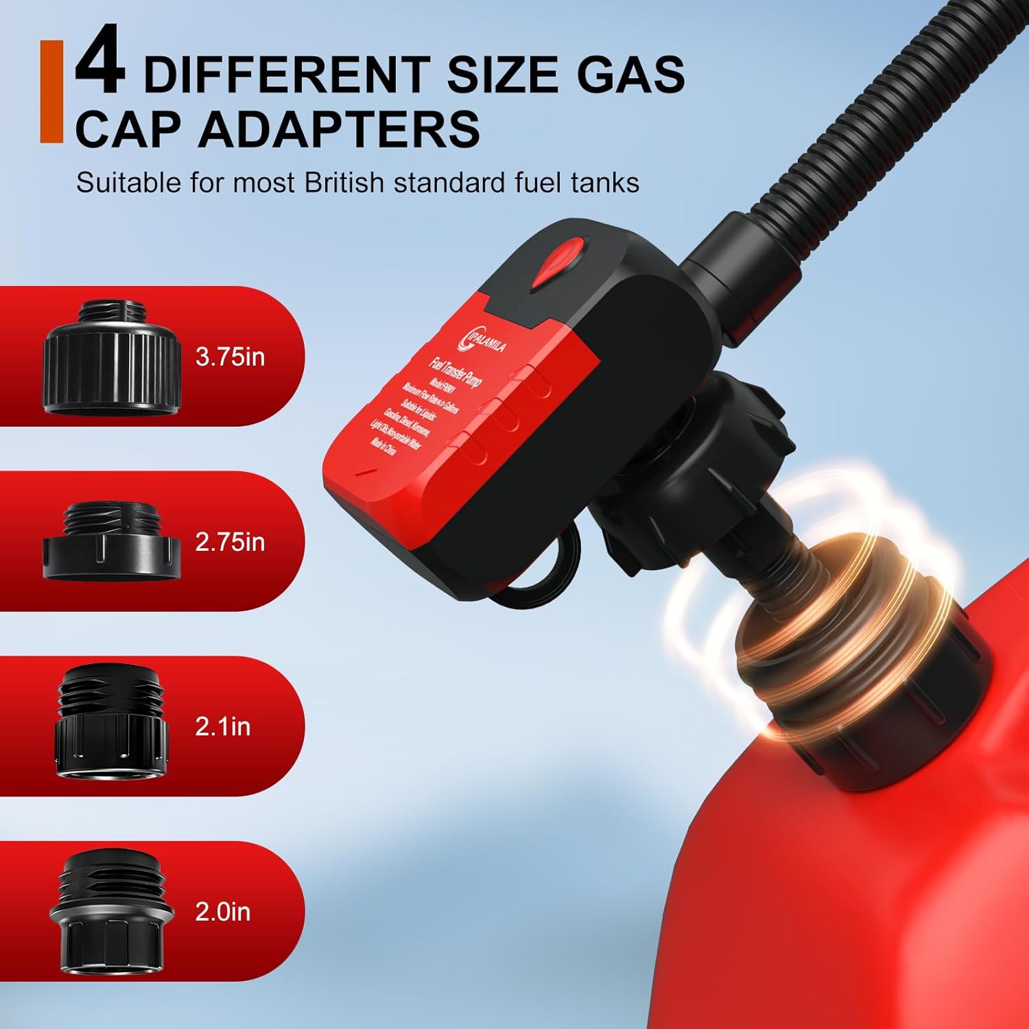 Thumbnail 4 de Automatic Fuel Transfer Pump with Auto-Stop (4.0 GPM) – Battery or USB Type-C Powered, 51'' Hose & 4 Adapters