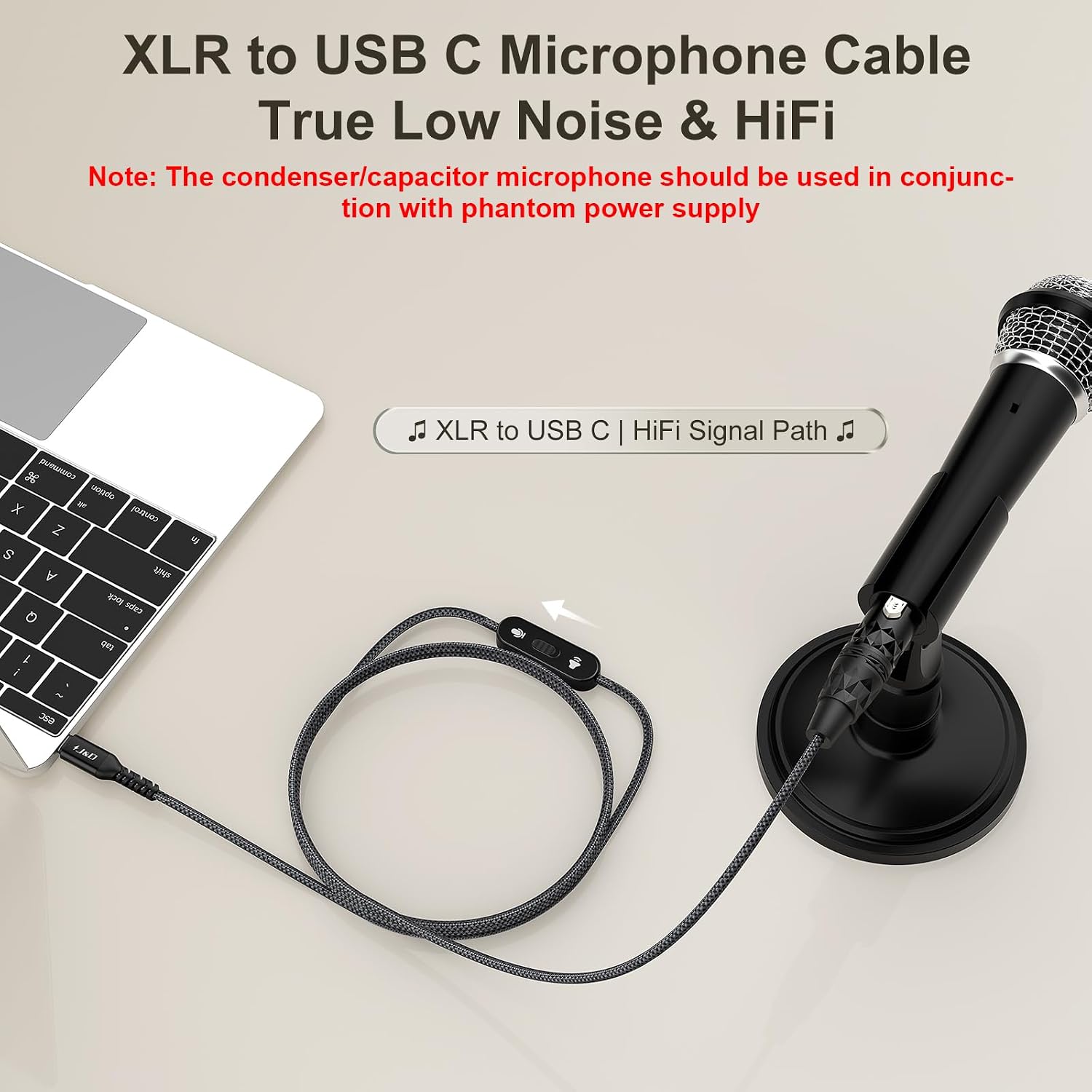 Detalle 2 de J&D JD000727 USB-C to XLR Audio Cable with Direction Switch, 6.6 ft