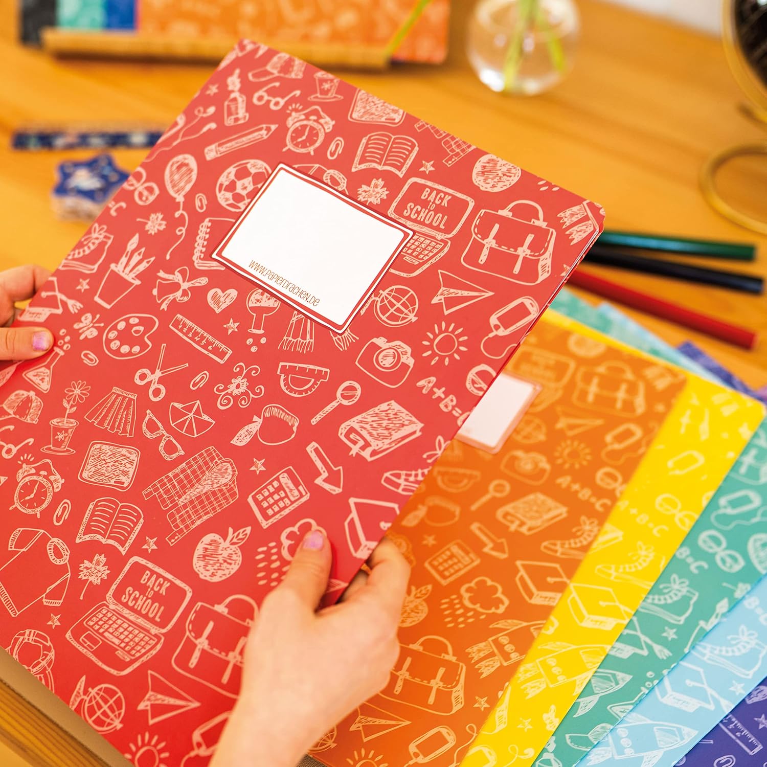 Detalle de Papierdrachen Heftumschläge DIN A4 mit Scribble-Motiven, 8 Stück – Set Nummer 6