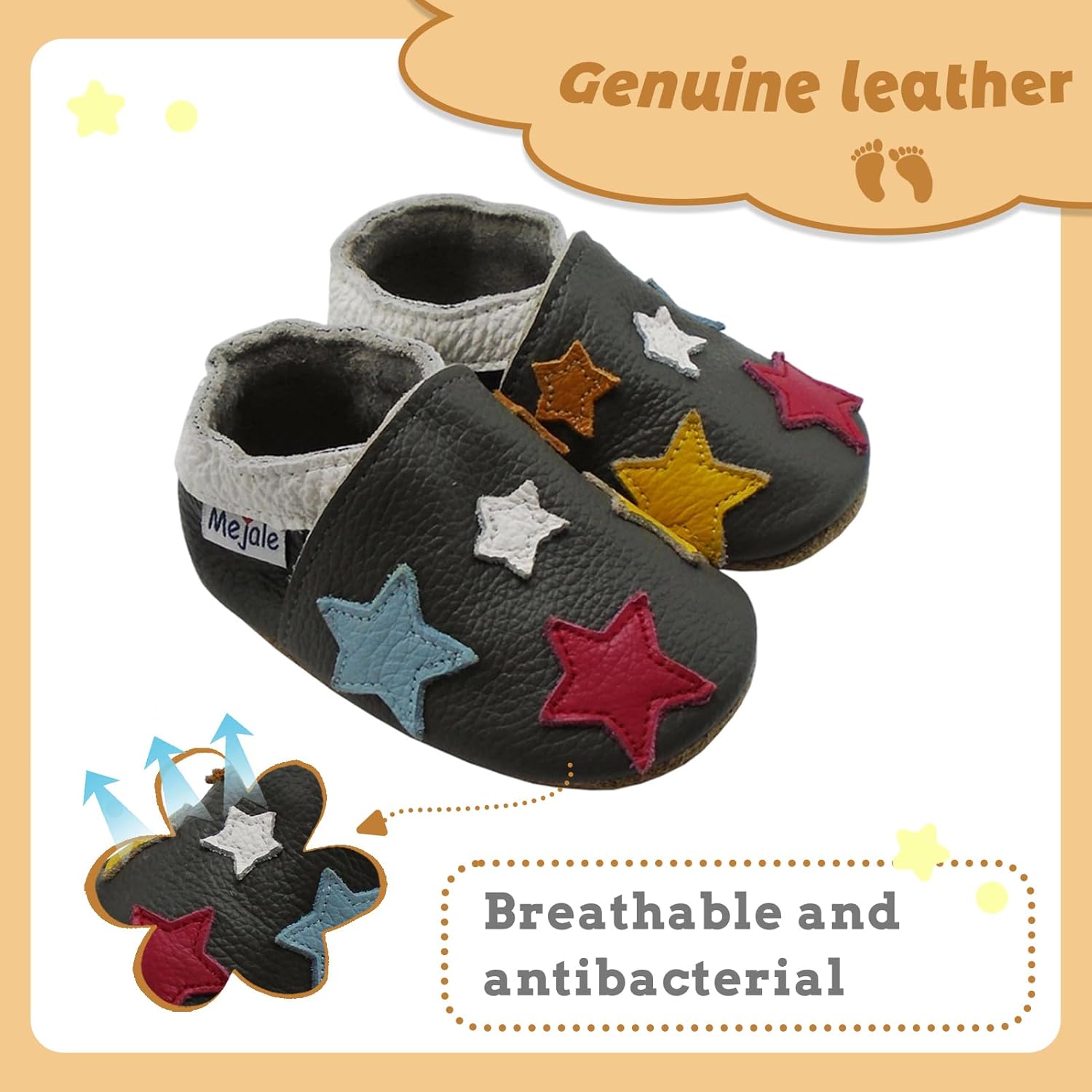 Thumbnail 1 de Mejale Baby Lederschuhe Krabbelschuhe – weiche Lederhausschuhe für Krabbeln, Krabbel- und Laufanfänger