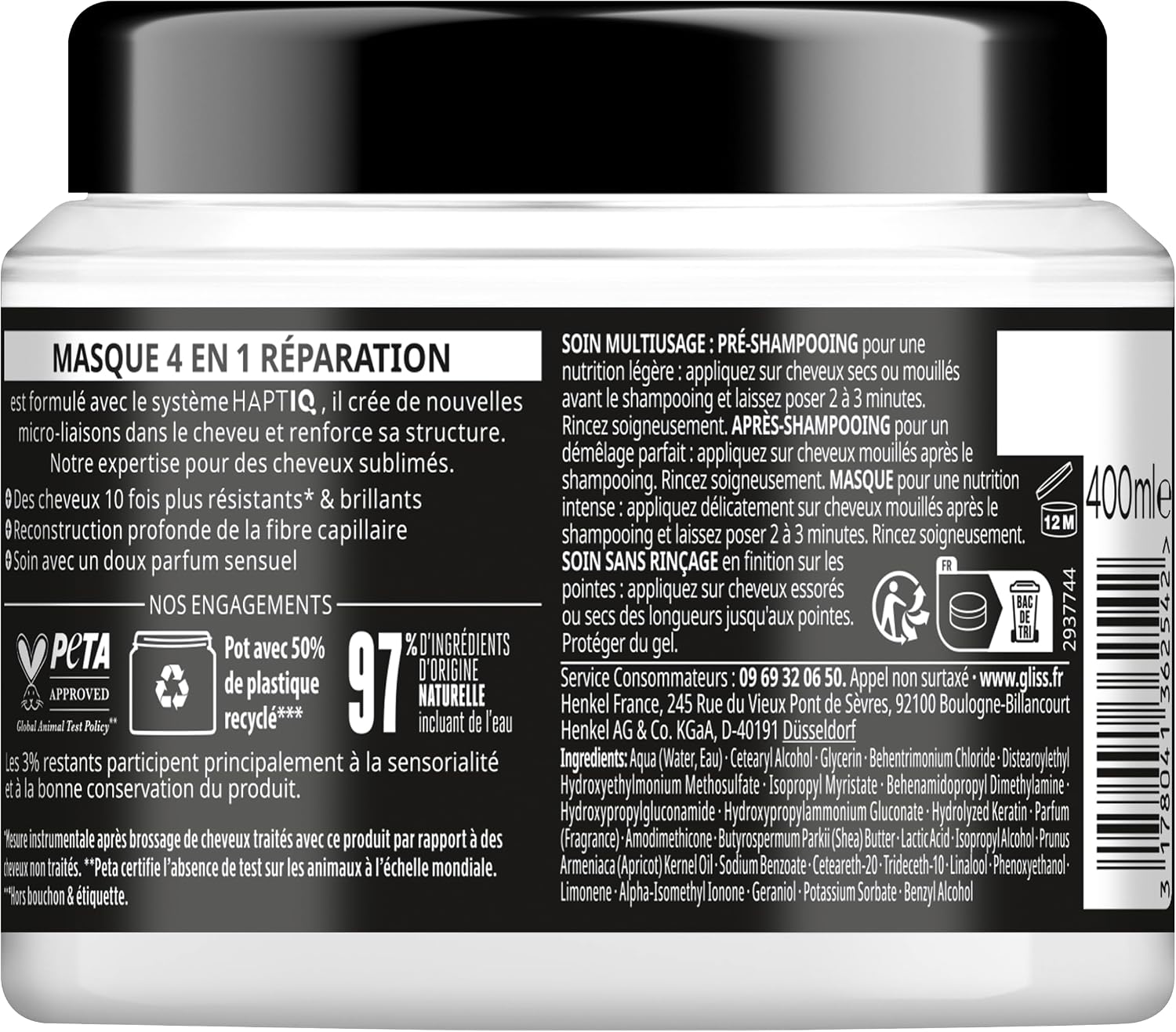 Detalle de GLISS Schwarzkopf Masque Réparation 400ml 💇♀