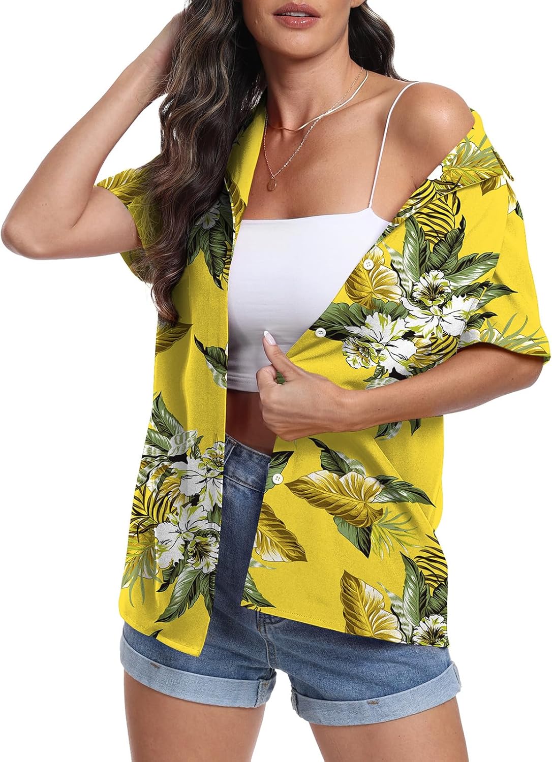 Thumbnail 2 de YUNDAI Women's Hawaiian Short Sleeve Shirt with Floral Tropic Print