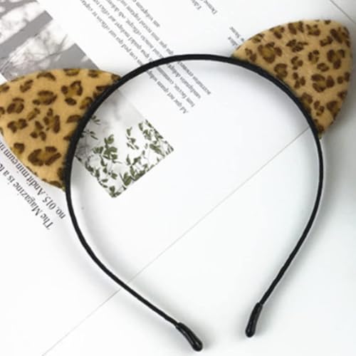 Detalle 2 de XVICO Leoparden-Stirnband mit Katzenohren aus Kurzplüsch für Kostüme