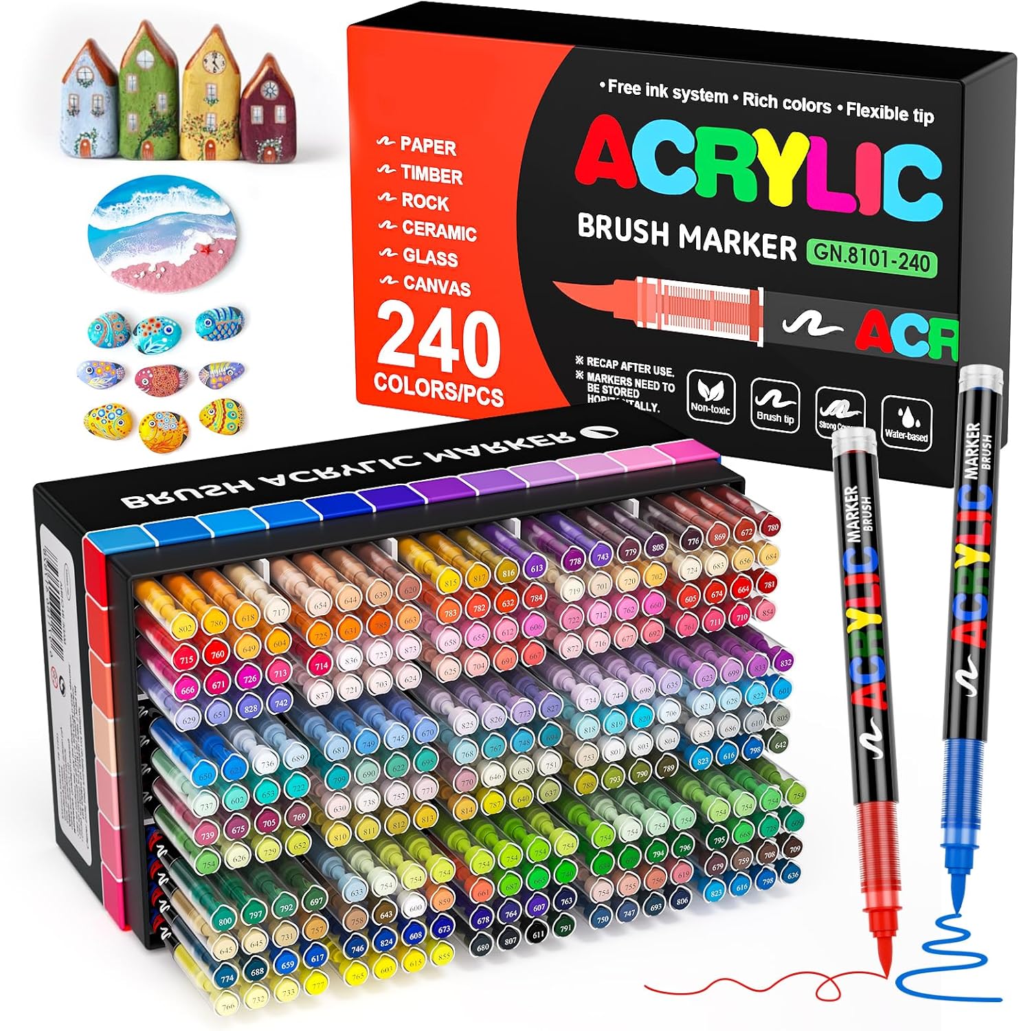 Detalle de Sanyetral 240 Colours Acrylic Brush Marker Set with Brush Nibs