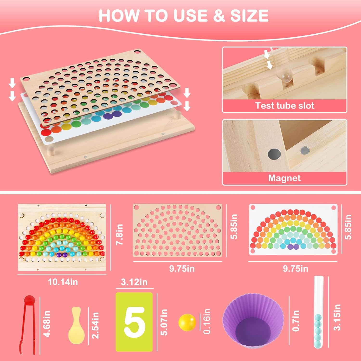 Detalle 2 de INIFEIDALA Montessori Toddler Sorting Toys Set (Rainbow Peg Board, Numbers & Beads) for Ages 3–6