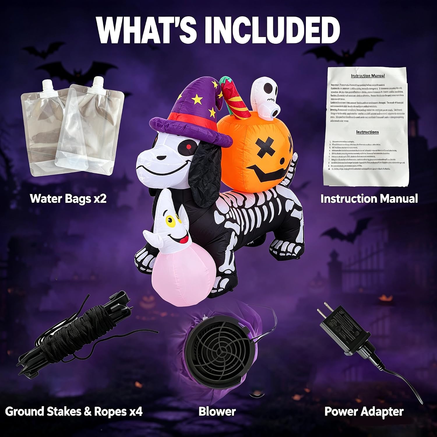Detalle de Mrerthos 5FT Inflatable Skeleton Dachshund with Pumpkin, Light-Up Halloween Decor