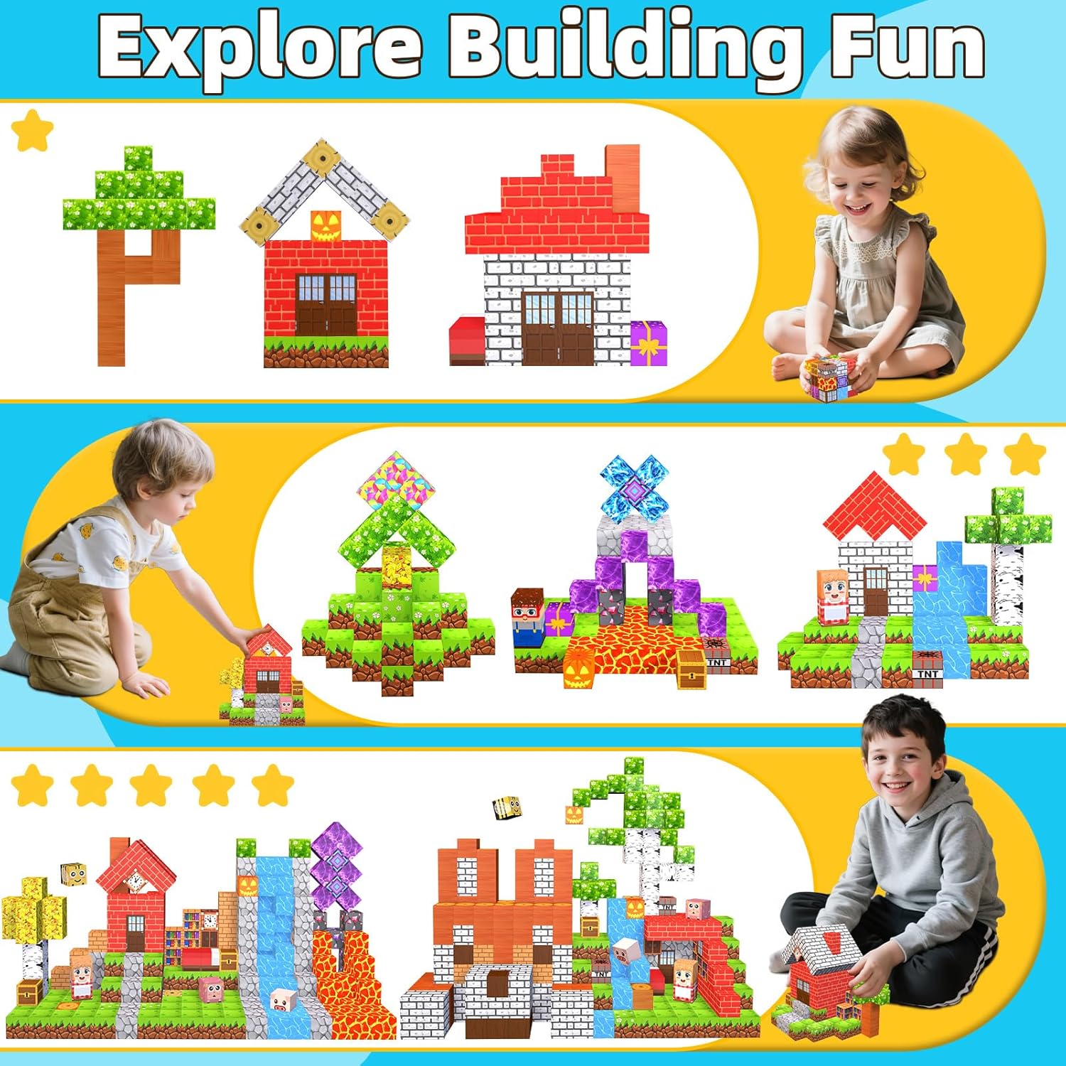 Thumbnail 4 de EchoPlan 200PCS Magnetic Blocks (1-inch) STEM magnetic cube building set for kids ages 3+