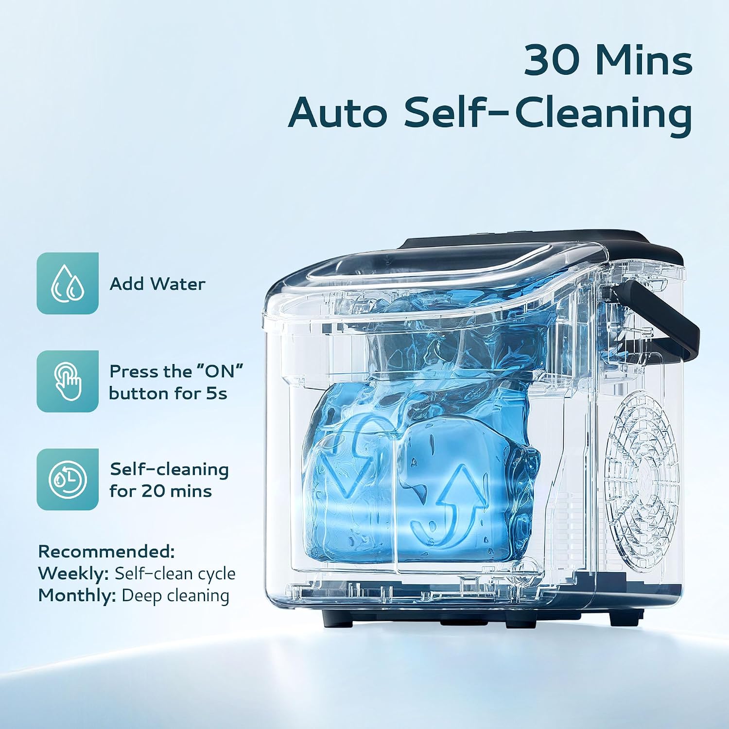Detalle 2 de EKOJUCE countertop ice maker, 26 lbs/day