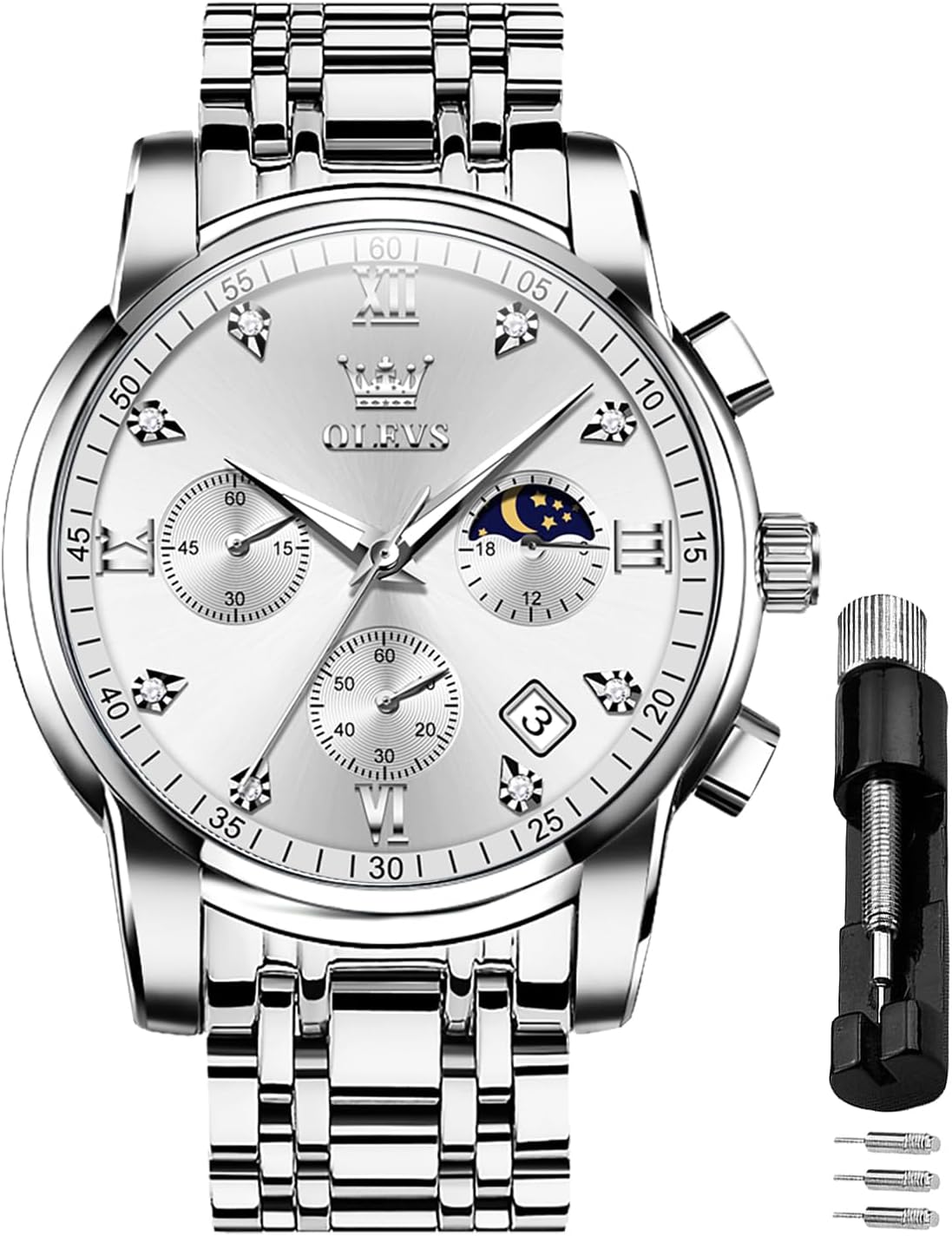 Detalle de OLEVS Herrenuhr Schwarz Edelstahl 42 mm