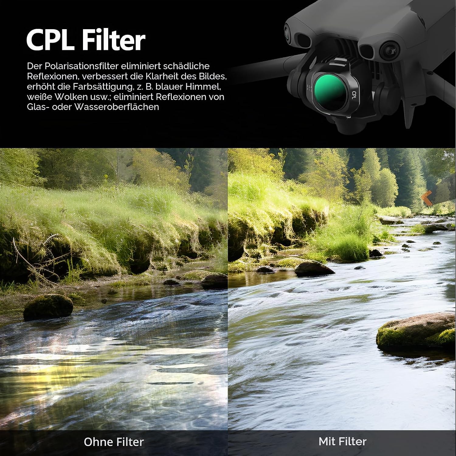 Detalle de FPVtosky ND & CPL Filter-Set kompatibel mit DJI Mini 5 Pro (6er-Pack: CPL, ND8/16/32/64/256)