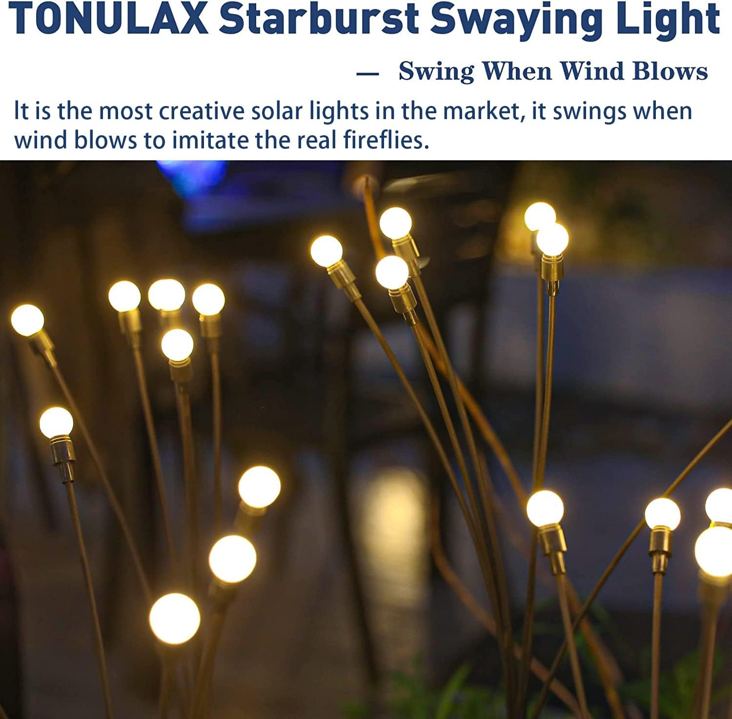 Detalle de TONULAX Solar Swaying Garden Lights, Warm White, Flexible Iron Wire, 4-Pack