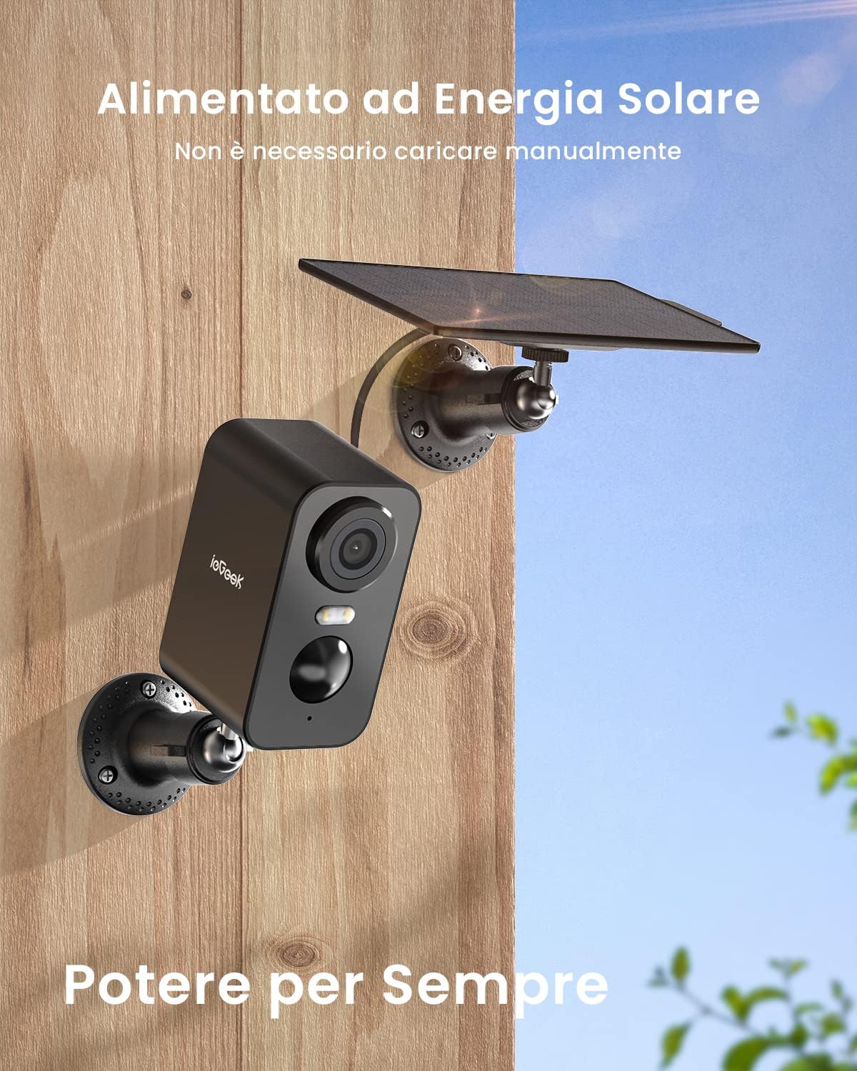 Detalle de ieGeek ZS-GX3S wifi-buitencamera 2K 3 MP met zonnepaneel en kleurennachtzicht