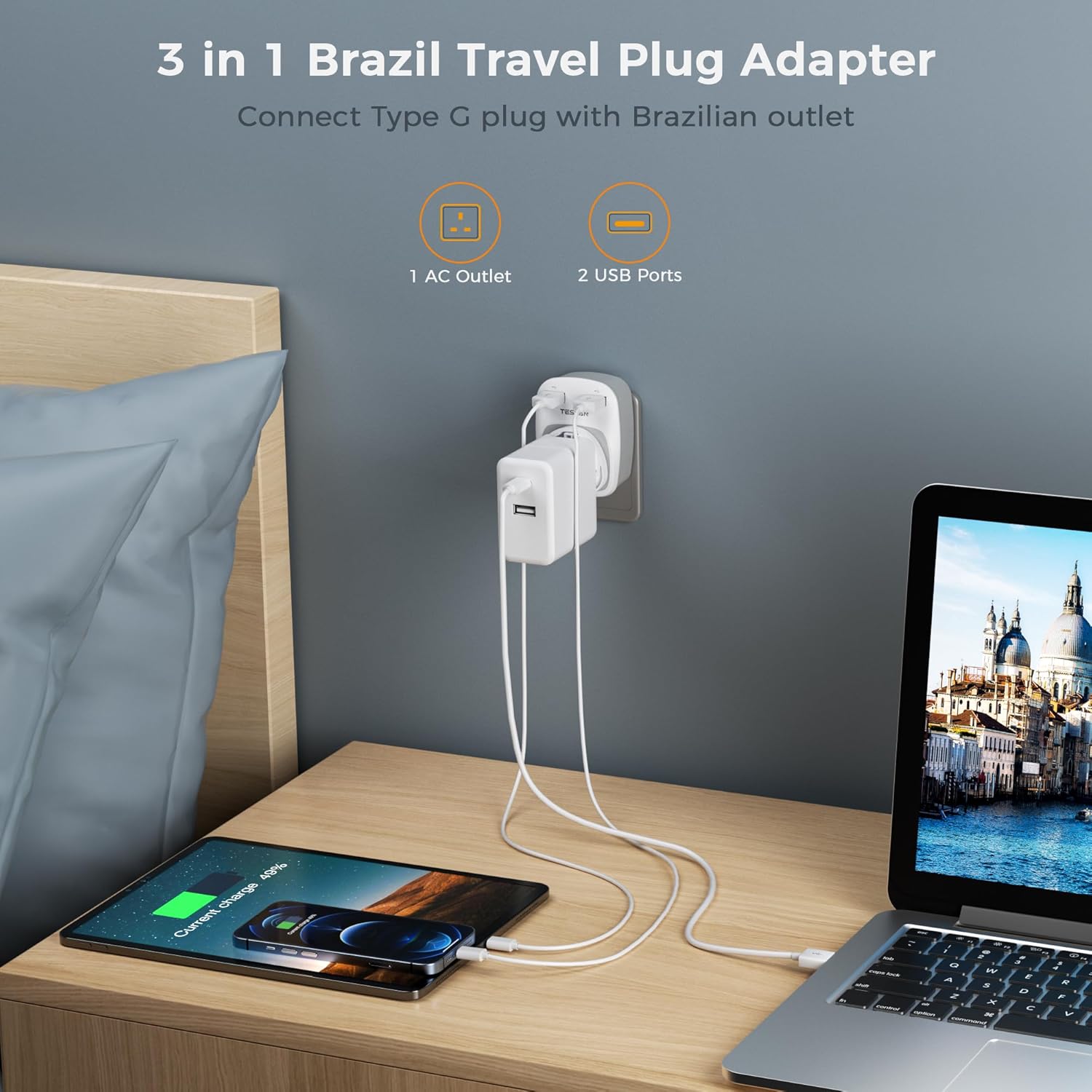 Thumbnail 2 de TESSAN Brazil Travel Adapter UK to Brazil with 2 USB 🔌