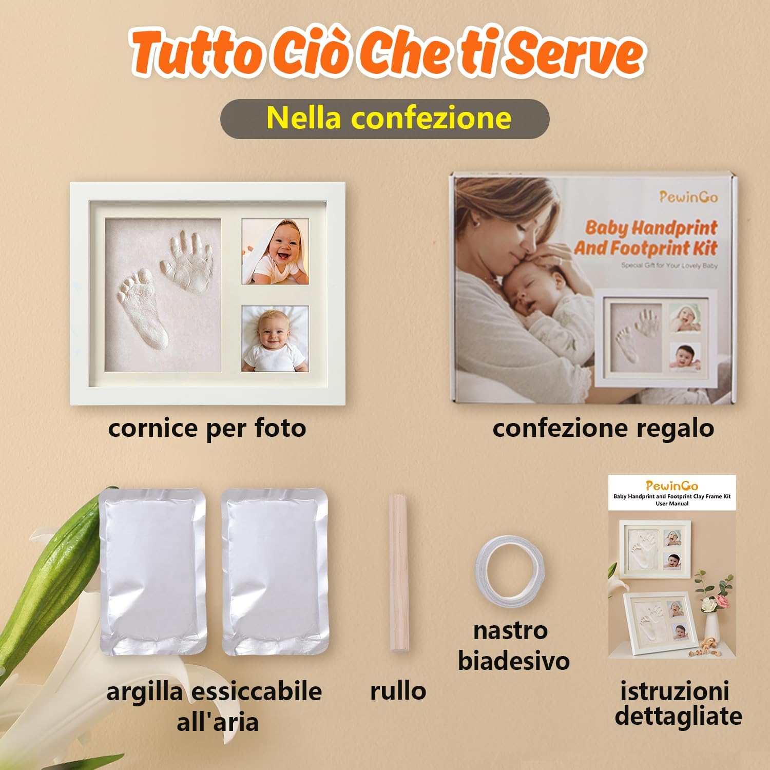 Thumbnail 6 de PewinGo Cornice Impronte Neonato con Argilla per Mani e Piedi
