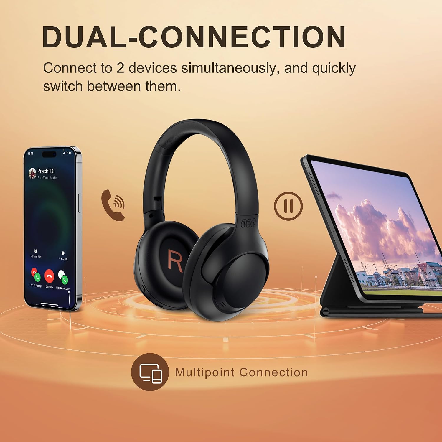 Thumbnail 6 de QCY H3 ANC Cuffie Bluetooth Over Ear con cancellazione rumore ibrida e Multipoint