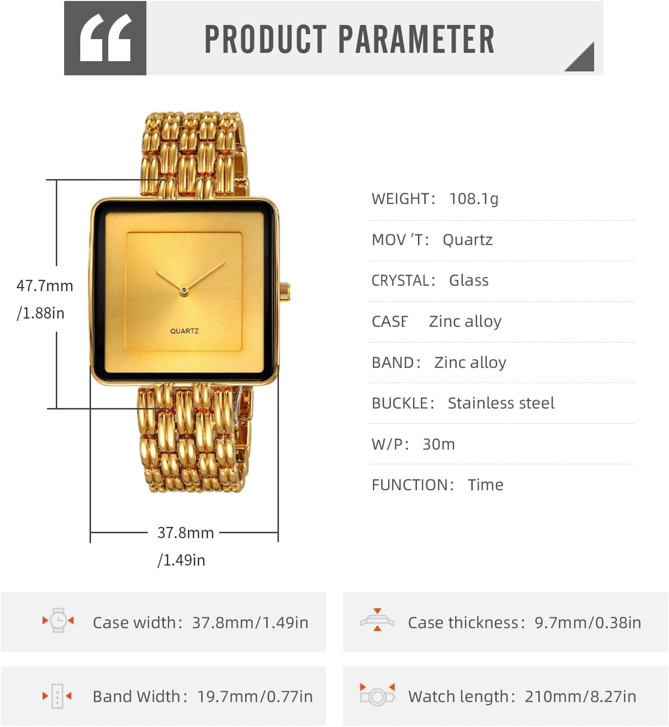 Thumbnail 6 de findtime Quadratische Armbanduhr Unisex – analoge Quarz-Uhr mit 3-ATM-Schutz, Metallarmband im Business-/Retro-Look