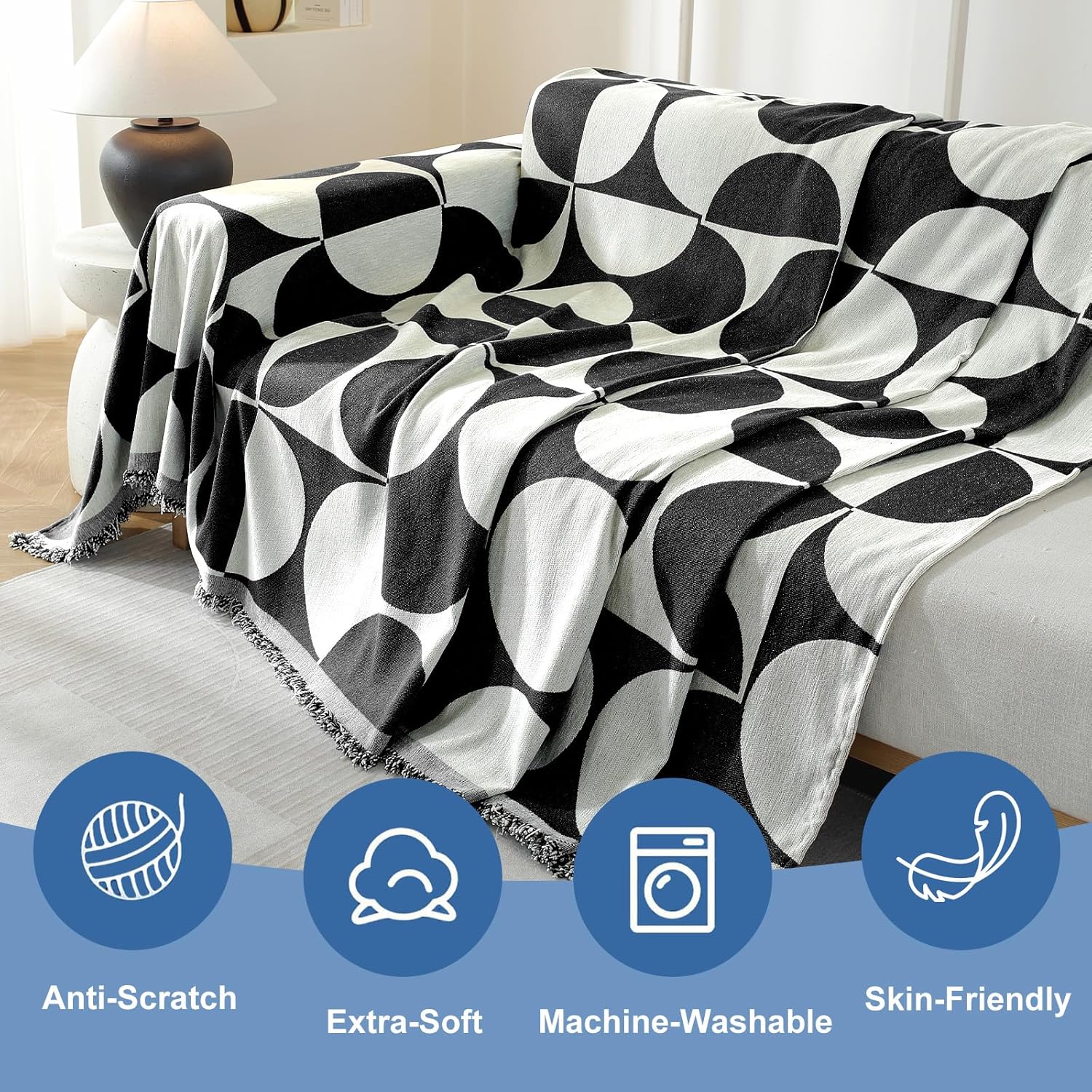 Thumbnail 3 de Ystyle Telo Copridivano 4 Posti 180x380 cm – Copridivano Universale Quattro Stagioni, Antimacchia, Nero/Bianco