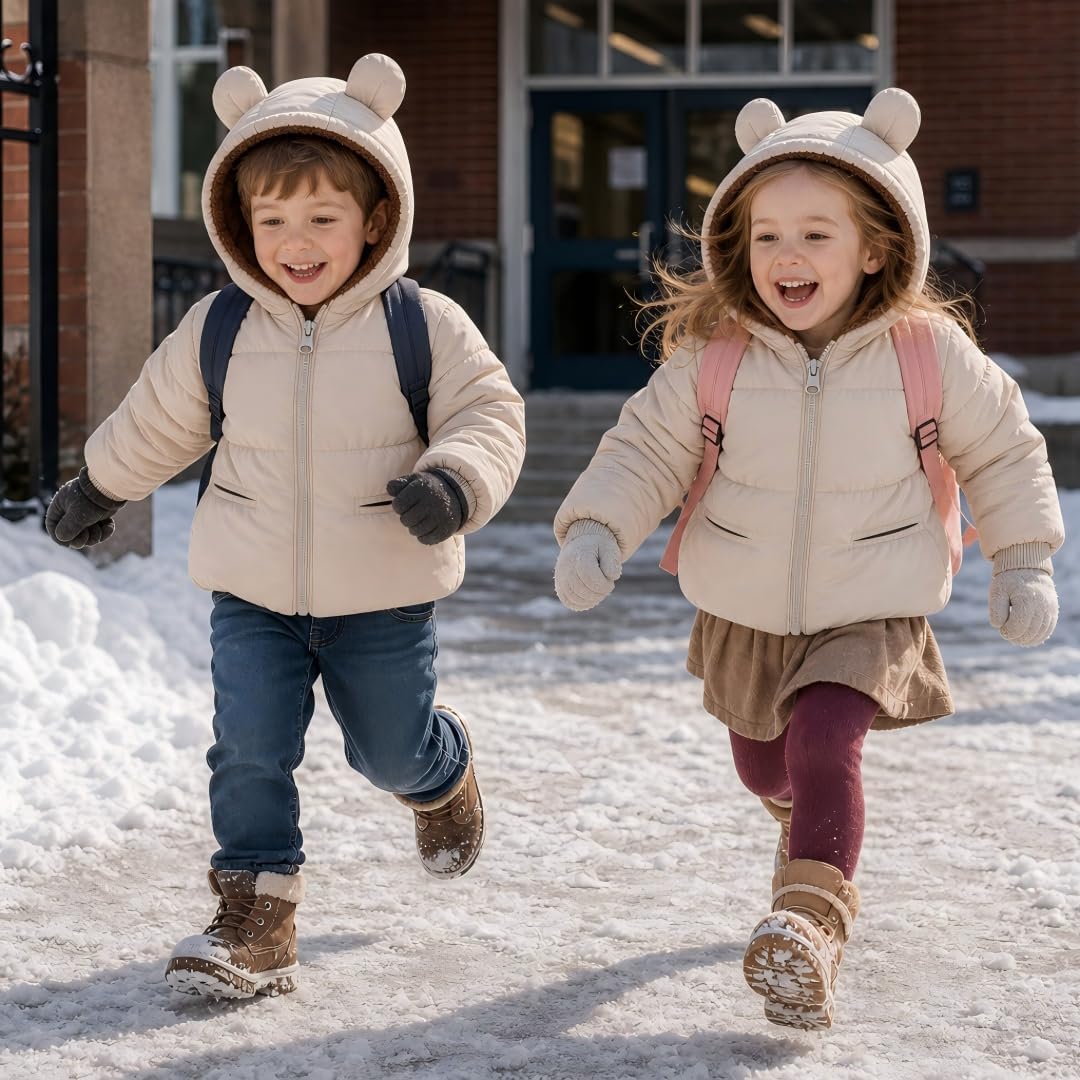 Detalle 2 de JiAmy winterjas voor kinderen met berenoortjes, fleecevoering en ritssluiting