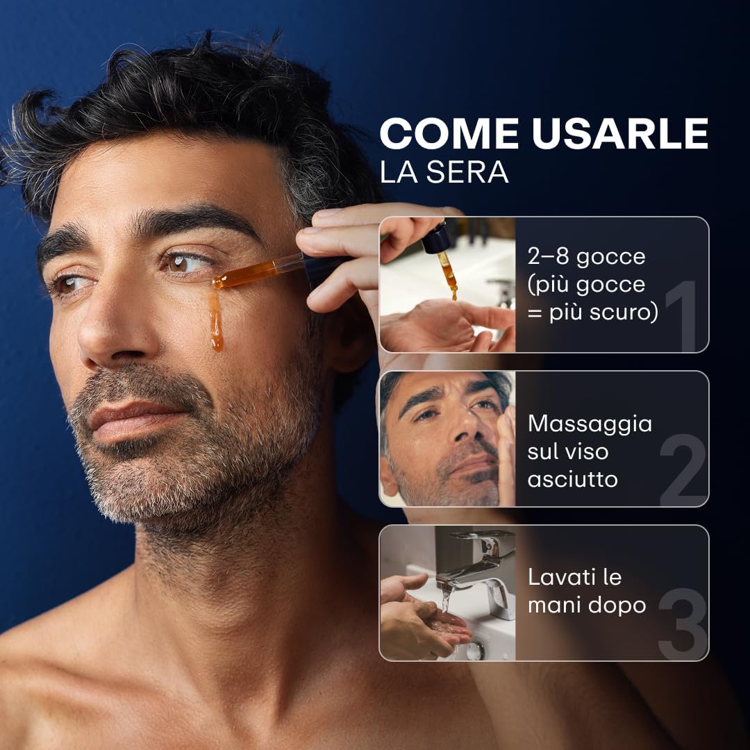 Detalle de SERLINO LAB Gocce Autoabbronzanti 30 ml – abbronzatura naturale senza sole per uomo, con Aloe Vera e acido ialuronico