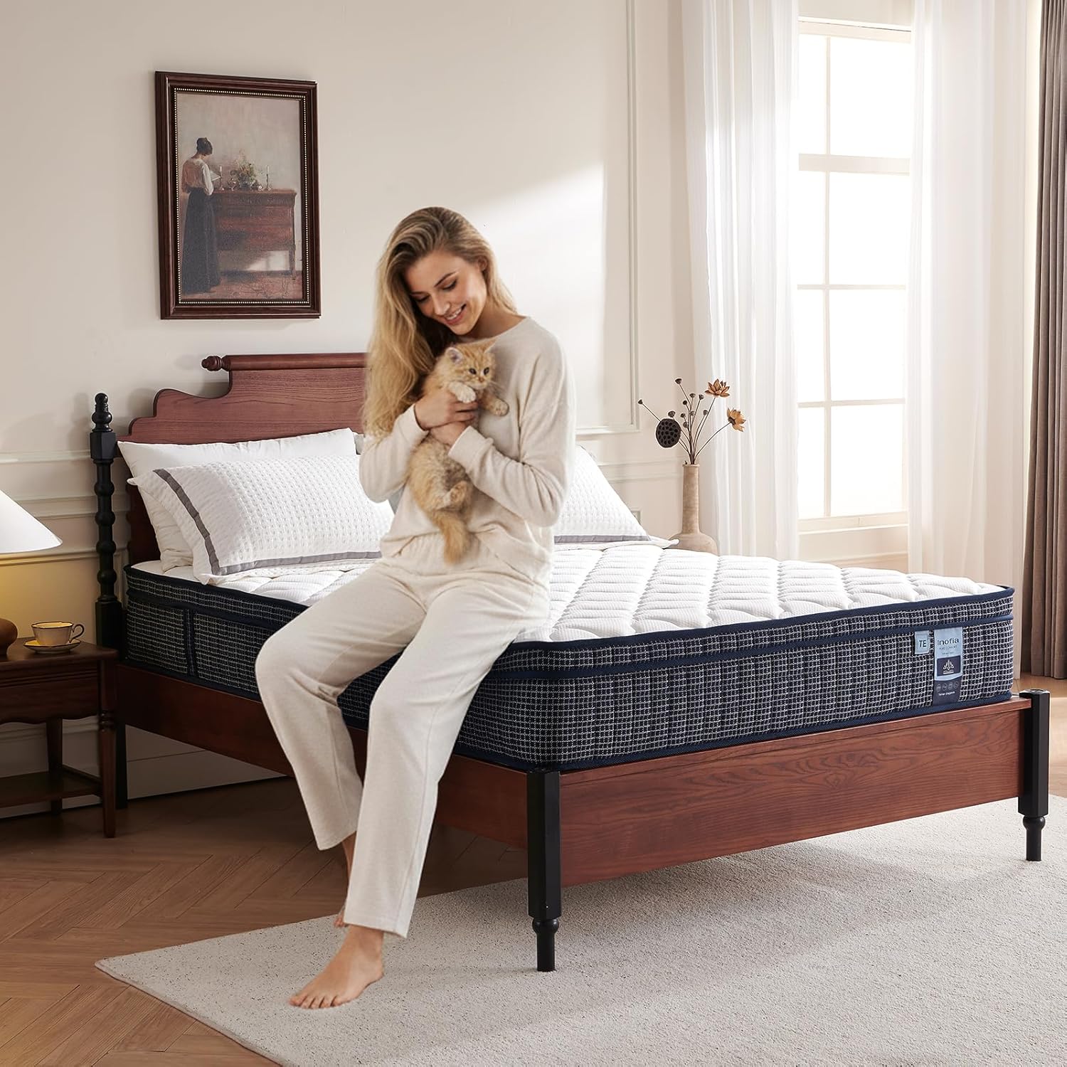 Detalle 2 de Matelas Inofia Tartan-E 140x190 à ressorts ensachés 7 zones, gel HermoReg et housse VitaFlow 28 cm