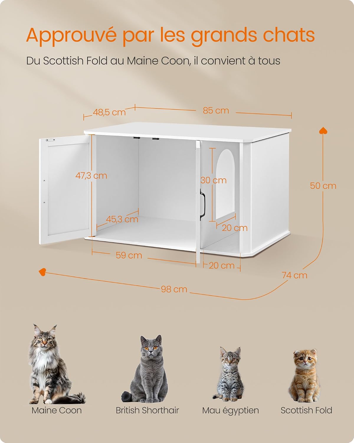 Detalle 2 de Feandrea Meuble Litière pour Chat 85×48,5×50 cm