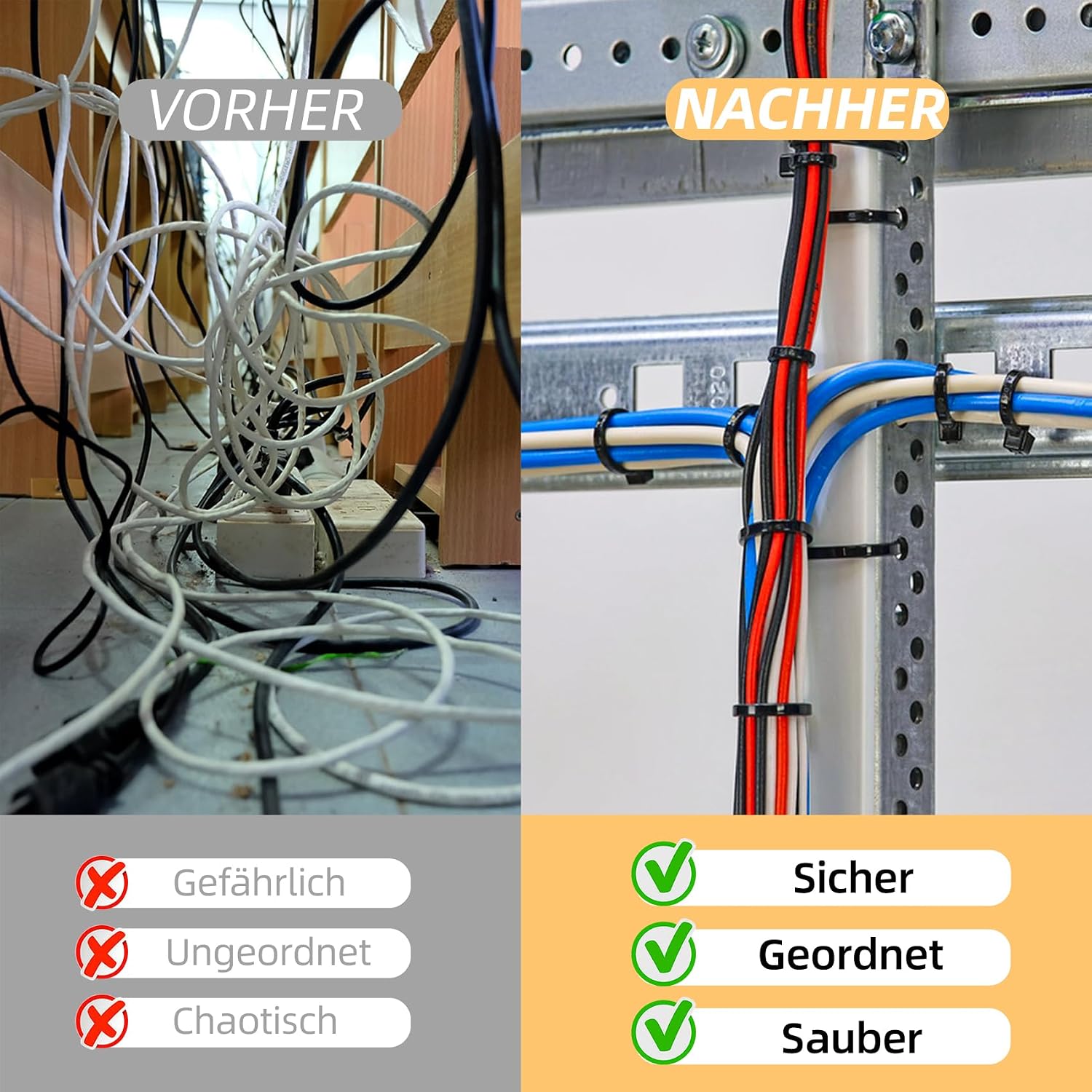 Thumbnail 5 de Kabelbinder Lang Schwarz Wiederverschließbar 500 mm x 4,8 mm – 100 Stück, UV-beständig, 22 kg Zugfestigkeit