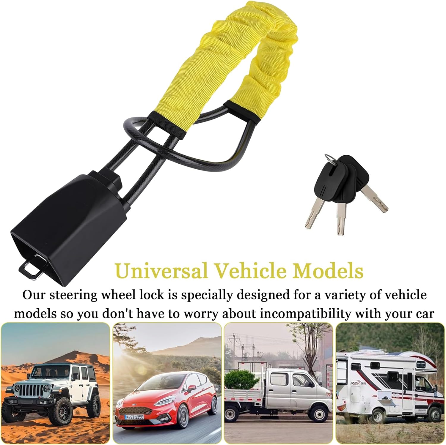 Thumbnail 5 de HZXYchen Steering Wheel Lock with Seat Belt Lock and 3 Keys (High-Visibility Yellow)