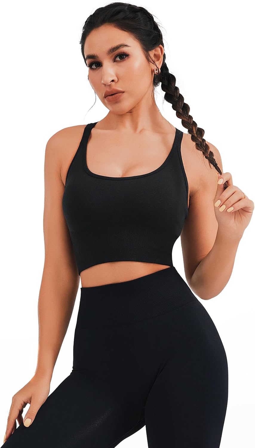 Thumbnail 1 de JOYSPELS Women's Seamless Longline Sports Bra with Removable Pads – Slim Straps, 4-Way Stretch