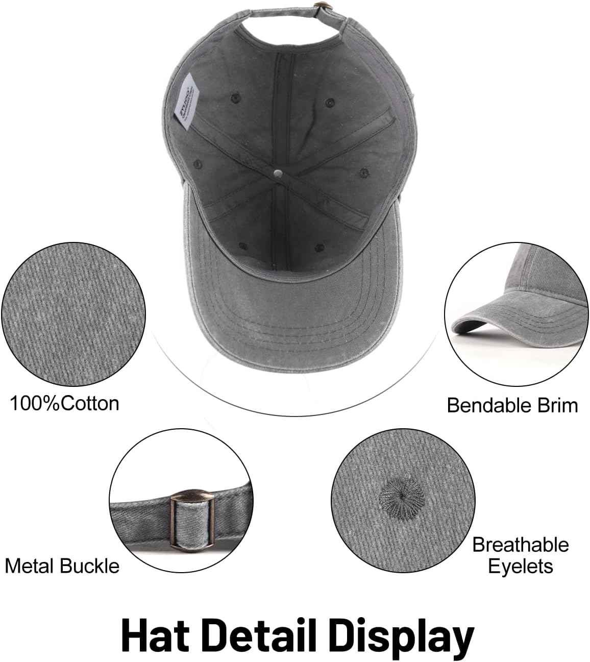 Thumbnail 2 de Zylioo XL/XXL Washed Cotton Baseball Cap (Big Heads) – big vintage sports hat for outdoor golf, tennis and more