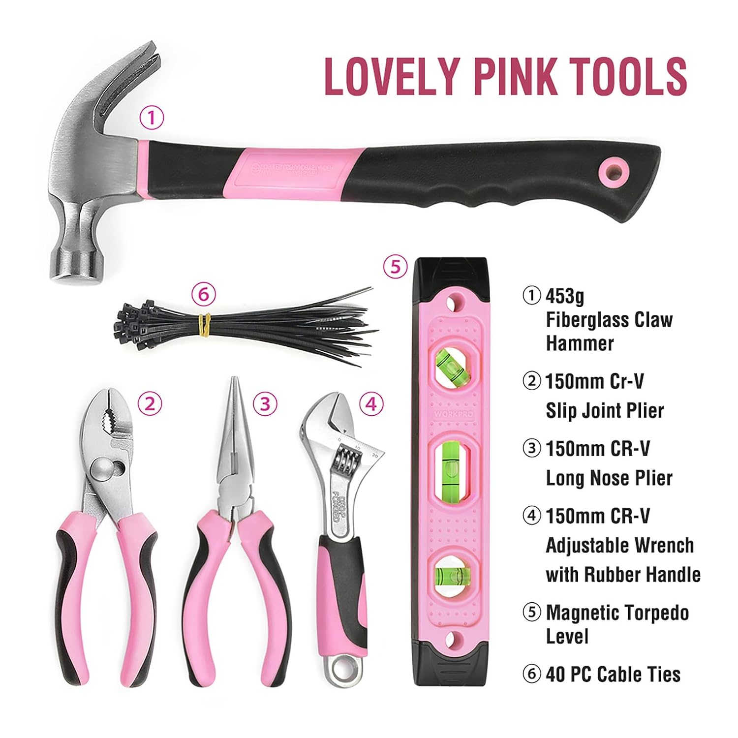 Thumbnail 1 de WORKPRO Set Porta Attrezzi da 103 pezzi per uso domestico (borsa portatile in rosa)