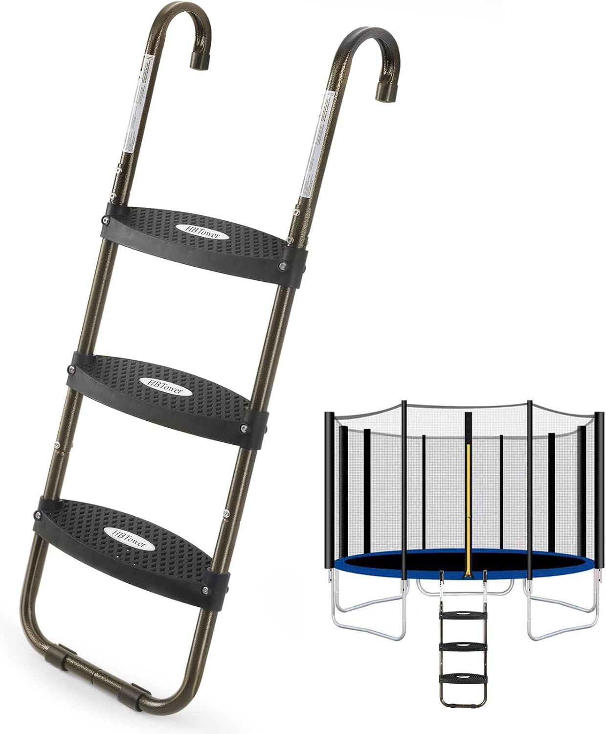 Detalle de HBTower Trampoline Ladder: 3-Step Wide, Skid-Proof Access for Safe Kid Climbing