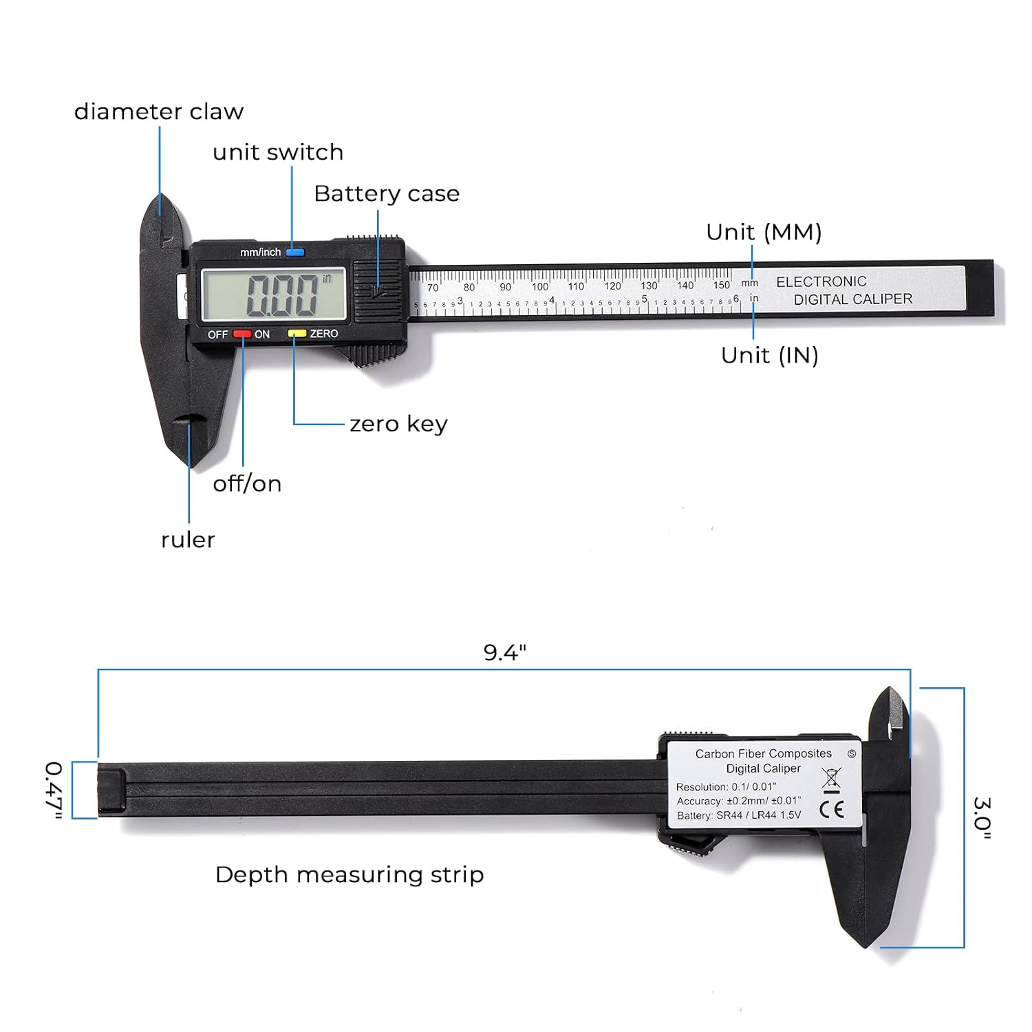 Detalle de Vinabo Pied a Coulisse Digital – suwmiarka cyfrowa 150 mm/6″ z dużym wyświetlaczem LCD