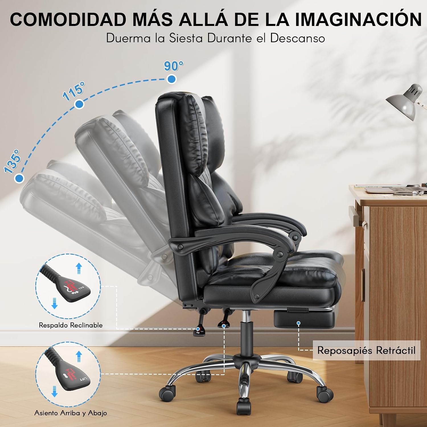 Thumbnail 3 de naspaluro Silla de Oficina con Reposapiés 200 kg