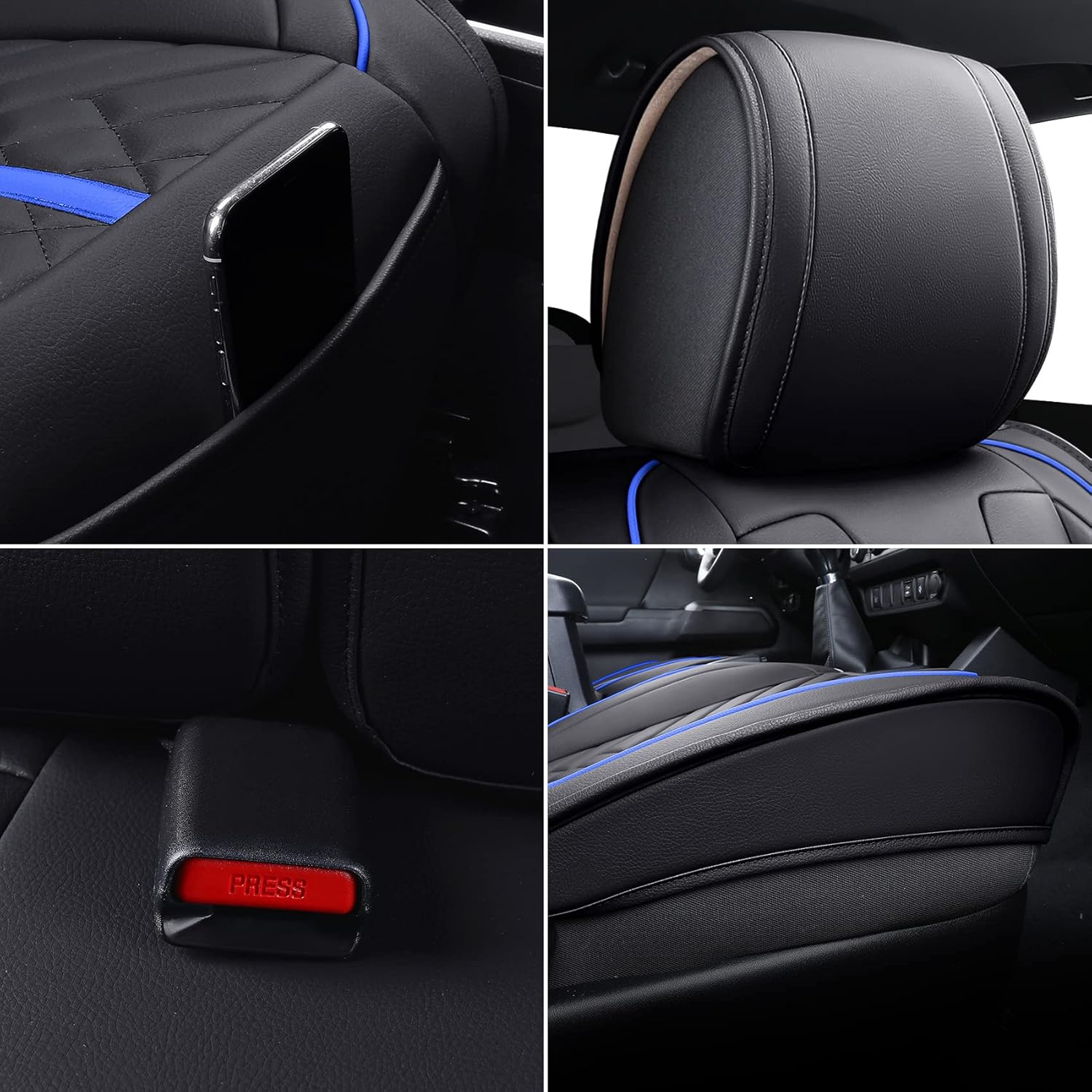Detalle de Tomatoman Tacoma Car Seat Covers for Toyota Tacoma (2005-2026) — Full Set in Black-Blue