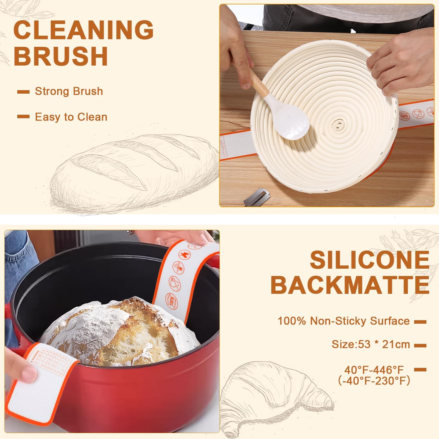 Thumbnail 6 de Azyvum Banneton Rond pour Pain rijsmandset 23 cm met bakaccessoires