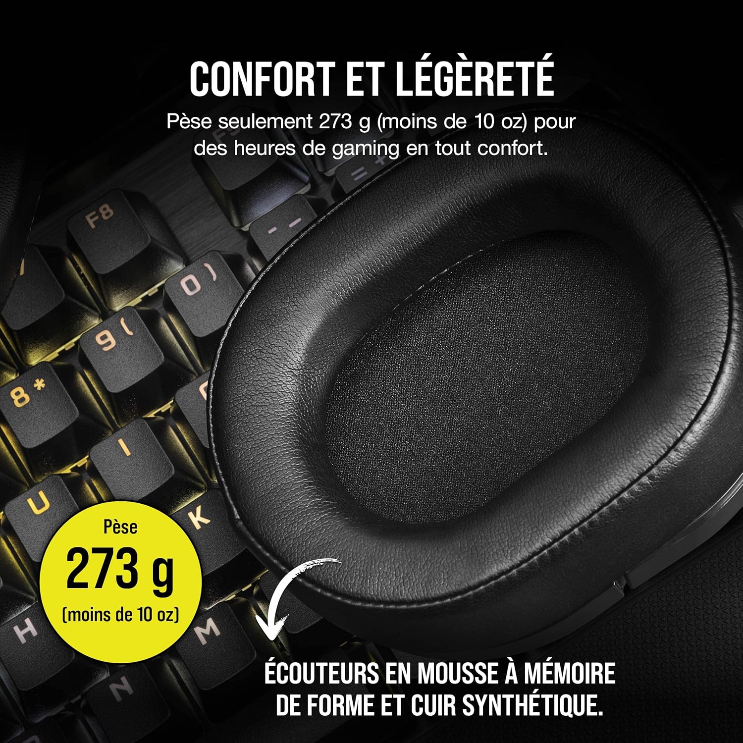 Detalle de Corsair HS55 Surround: Casque de Jeu Filaire Multiplateforme léger, confort toute la session