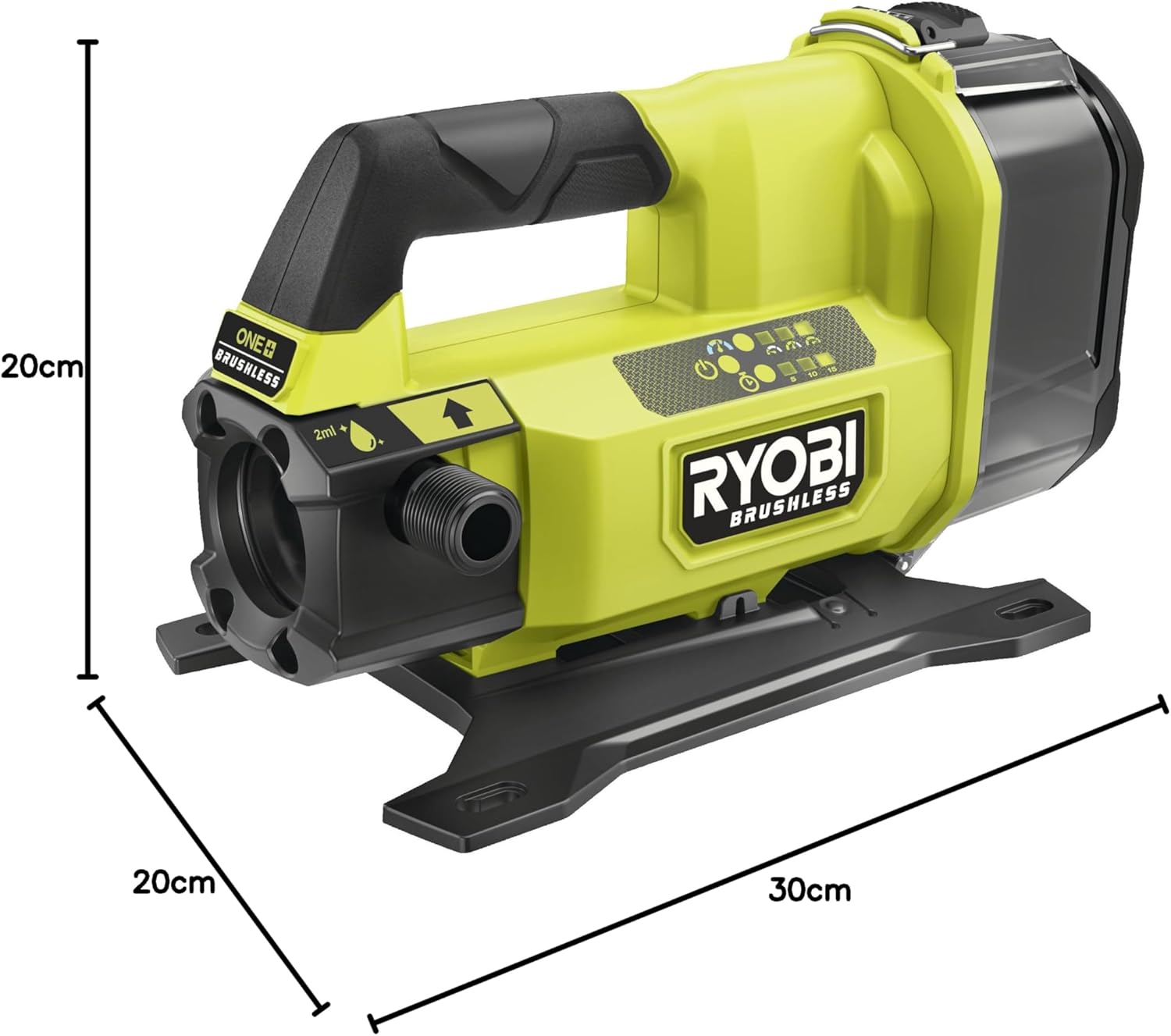 Detalle 2 de Ryobi RY18TPXA-0 Pompa di superficie 18V ONE+ brushless, portata fino a 2.300 l/h e mandata 16,5 m (batteria non inclusa)