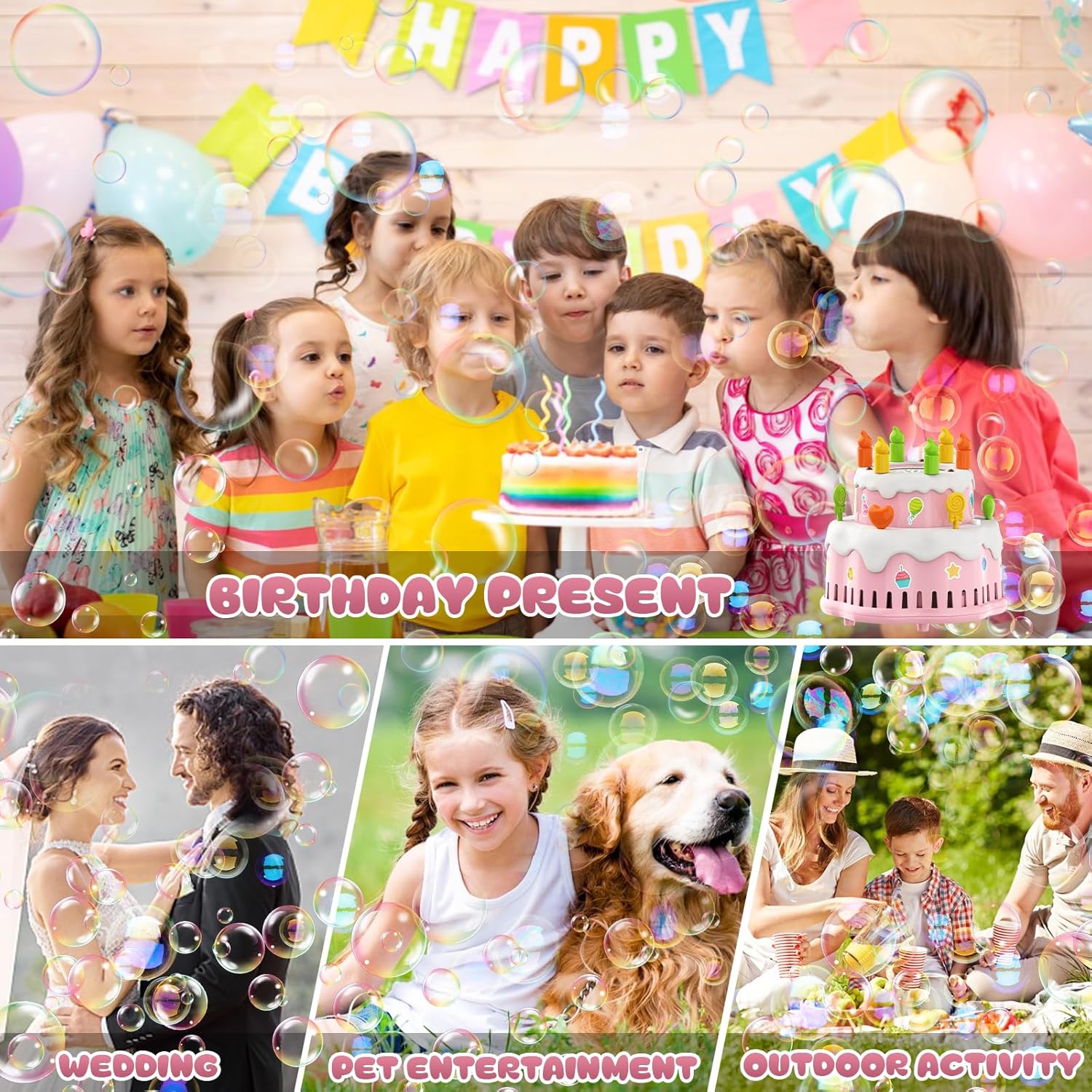 Thumbnail 6 de Panacare Geburtstagskuchen Seifenblasenmaschine – Kuchen-Design, Musik & 10.000+ Blasen/Min