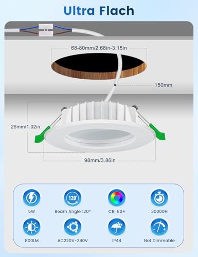 Thumbnail 2 de 6 Pack Downlight LED empotrable QOJUX 5W 4000K IP44, 800 lúmenes, 230V, no regulable