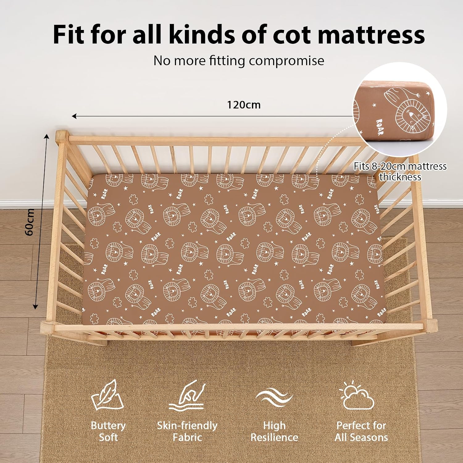 Detalle de Drap housse FIEMOL 60 x 120 cm, lot de 3