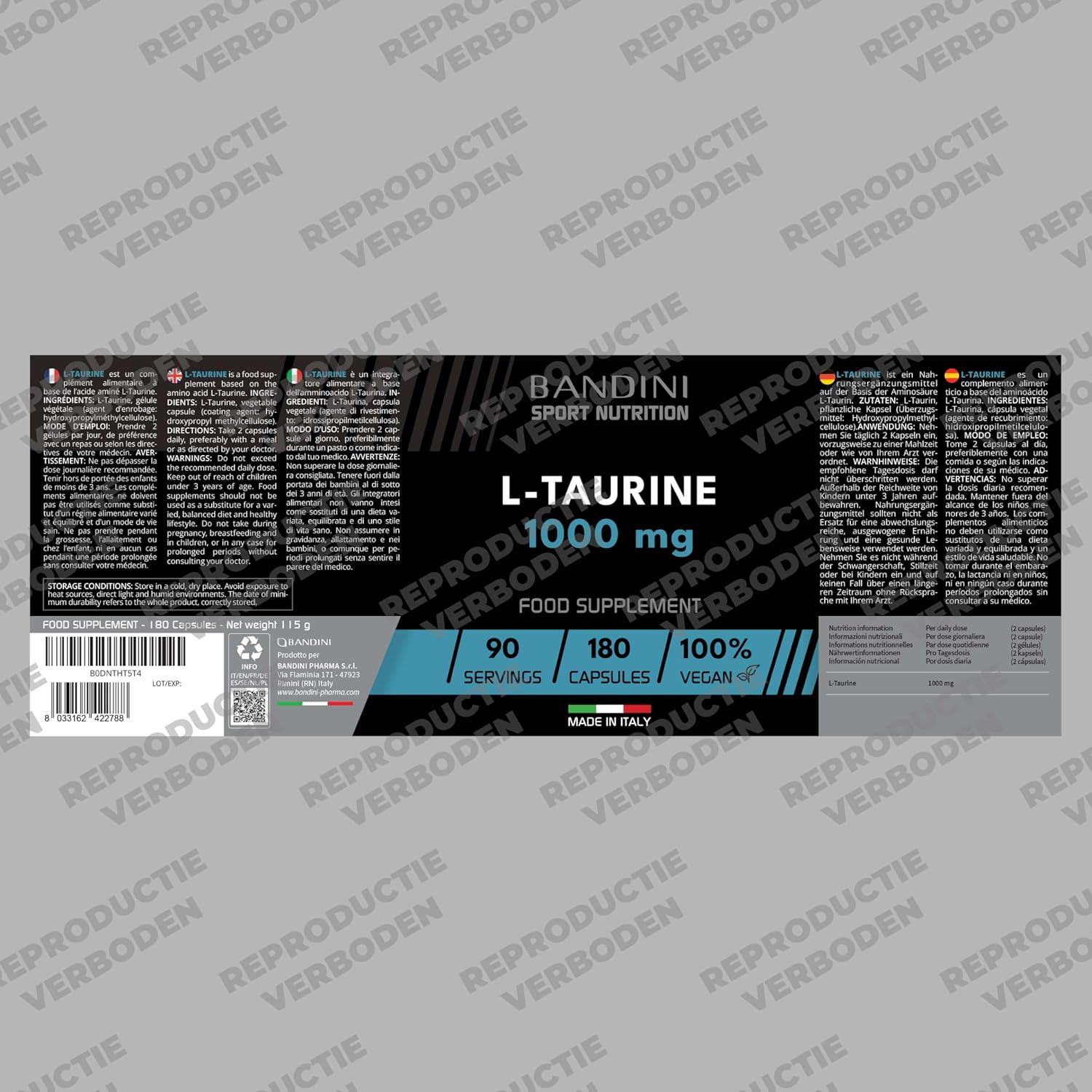 Thumbnail 4 de BANDINI L Taurine 1.000 mg capsules, veganistisch, 180 stuks
