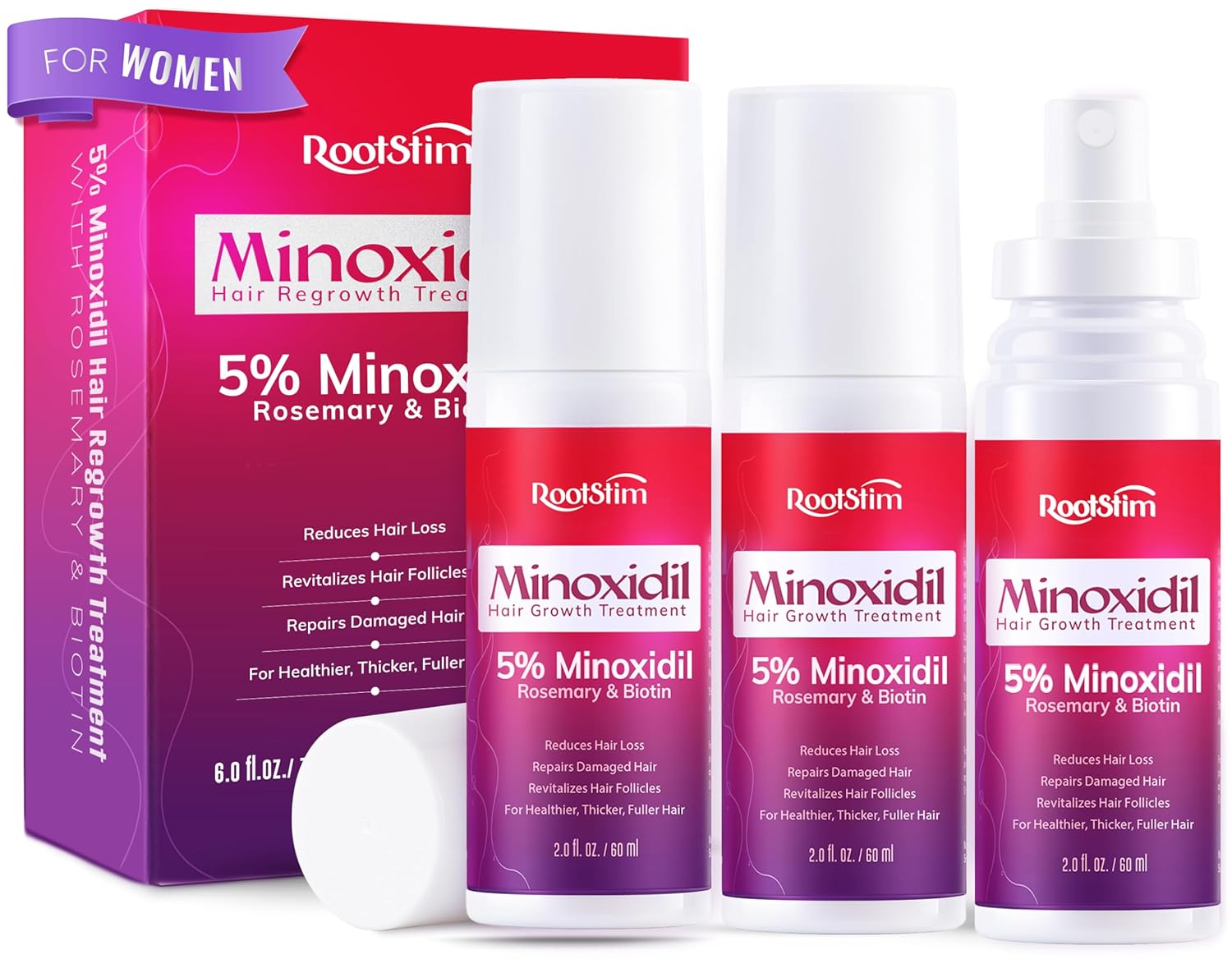 Detalle de RootStim 5% Minoxidil Spray for Women, 3-Pack with Rosemary & Biotin