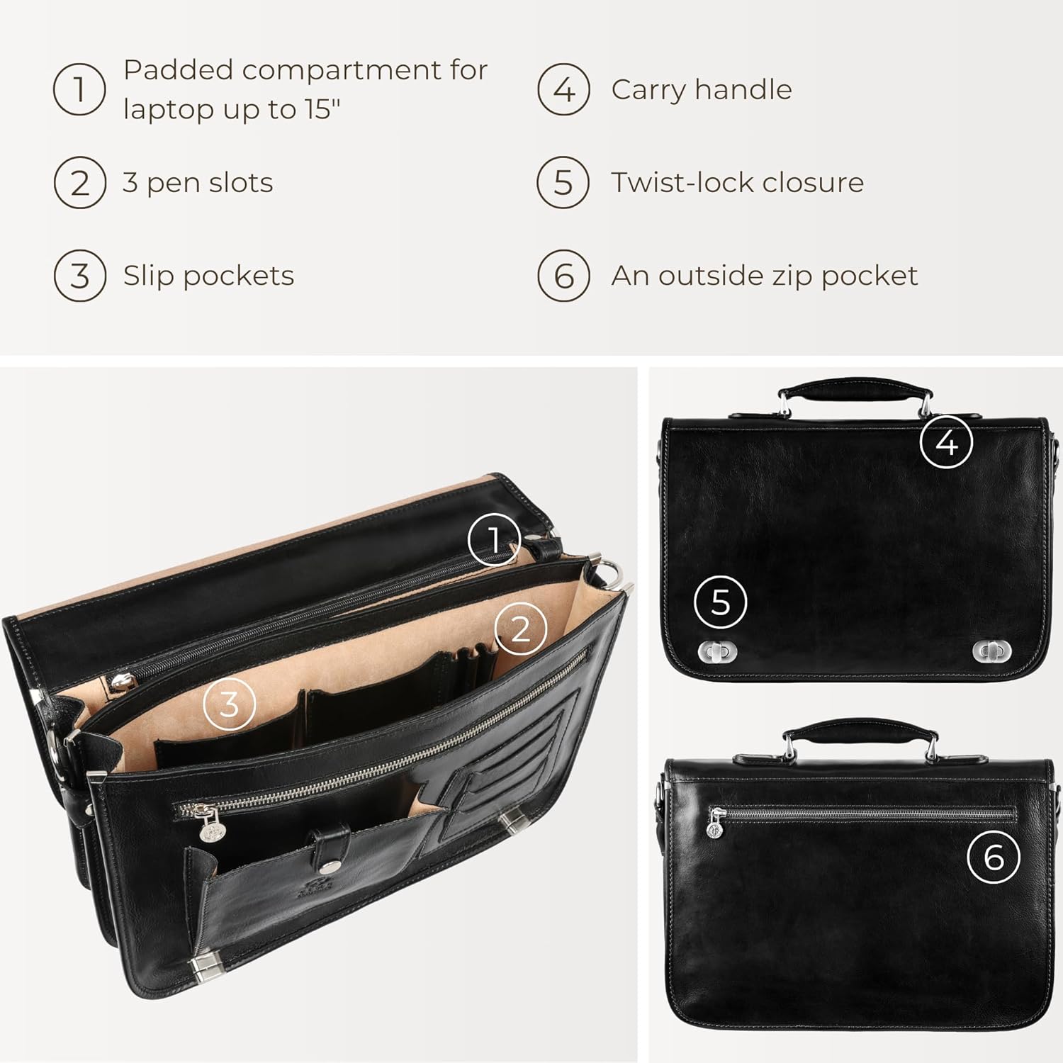 Thumbnail 5 de Time Resistance Hand Crafted Leather Messenger Bag 15 Inch Laptop Bag