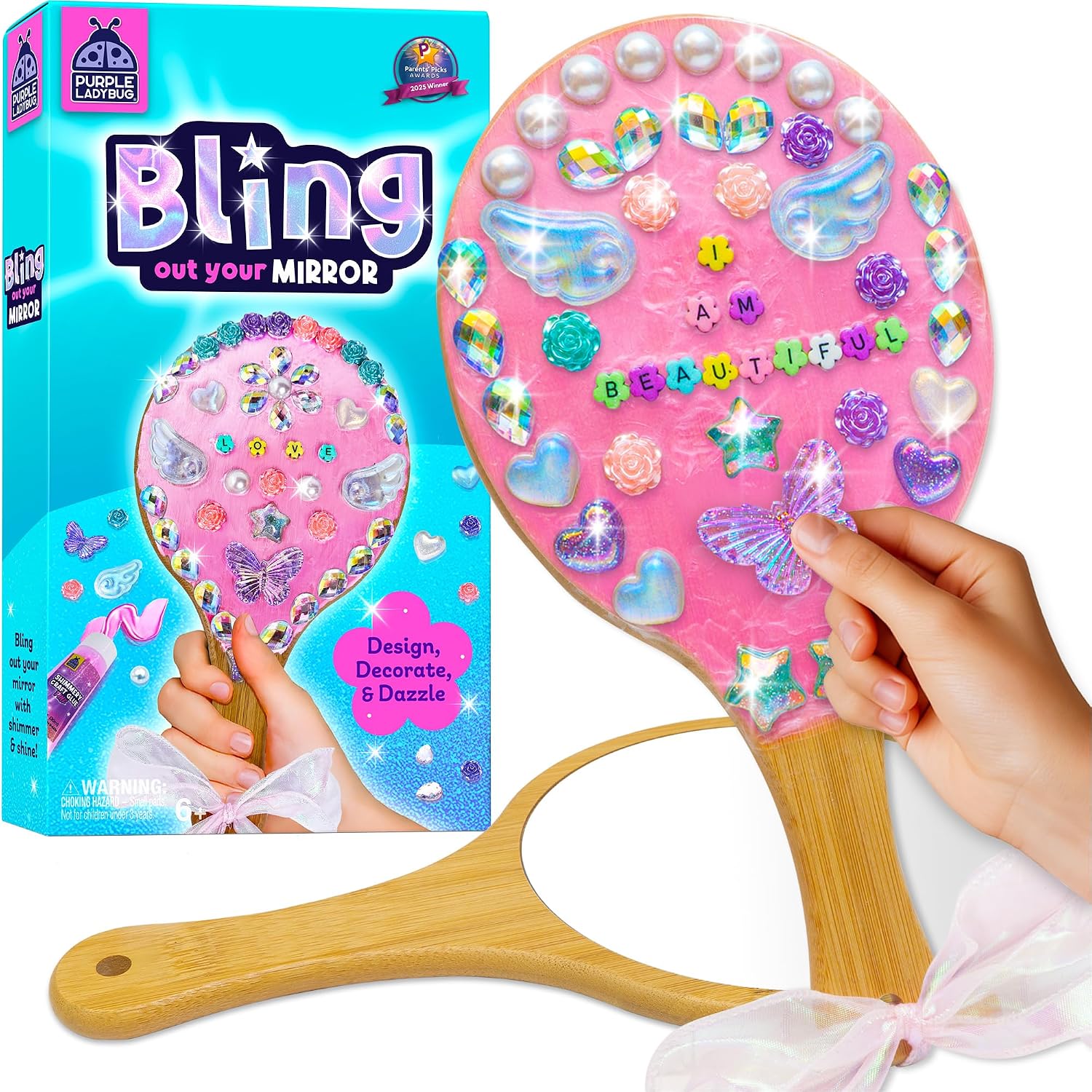 Detalle de Bling Out Your Mirror DIY Craft Kit for Kids – Decorate Your Own Wooden Mirror