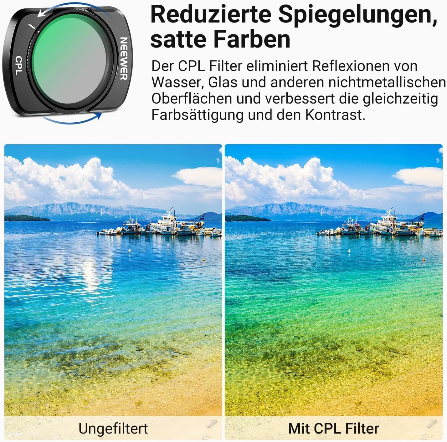 Detalle de NEEWER ND & CPL Filter Set für DJI Osmo Pocket 4/3 – Magnetische ND Filter (ND16/64/256) + CPL, Displayschutzfolie & Etui