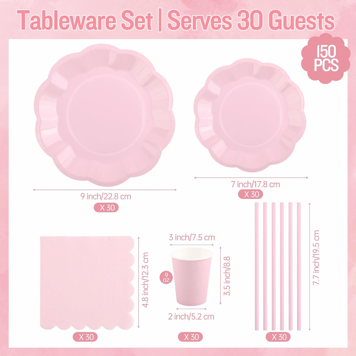 Detalle de Vivantia 150-Piece Pink Party Tableware Set for 30 Guests