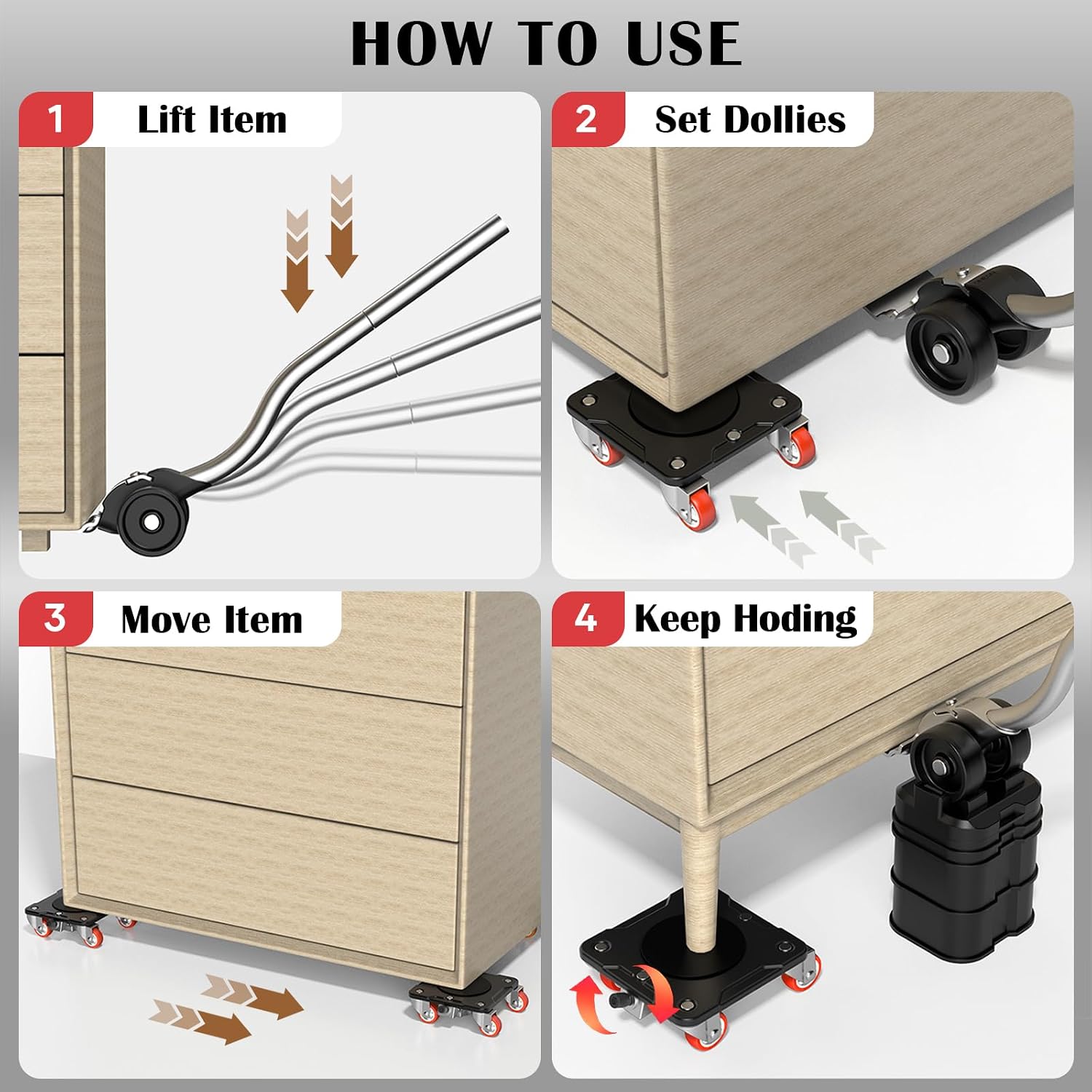 Thumbnail 4 de ONEON Heavy Duty Furniture Movers with Wheels Dolly – 1100 lbs capacity, 360° Castors, auxiliary lifter