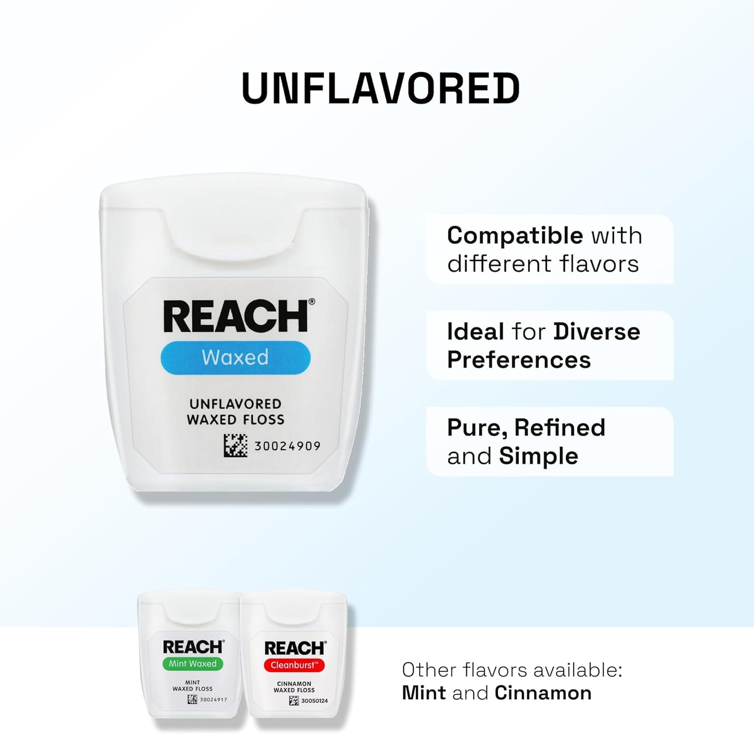 Detalle 2 de Reach Waxed Dental Floss (Unflavored) — Plaque Remover, Shred-Resistant, Smooth Glide, PFAS Free (55 yd)