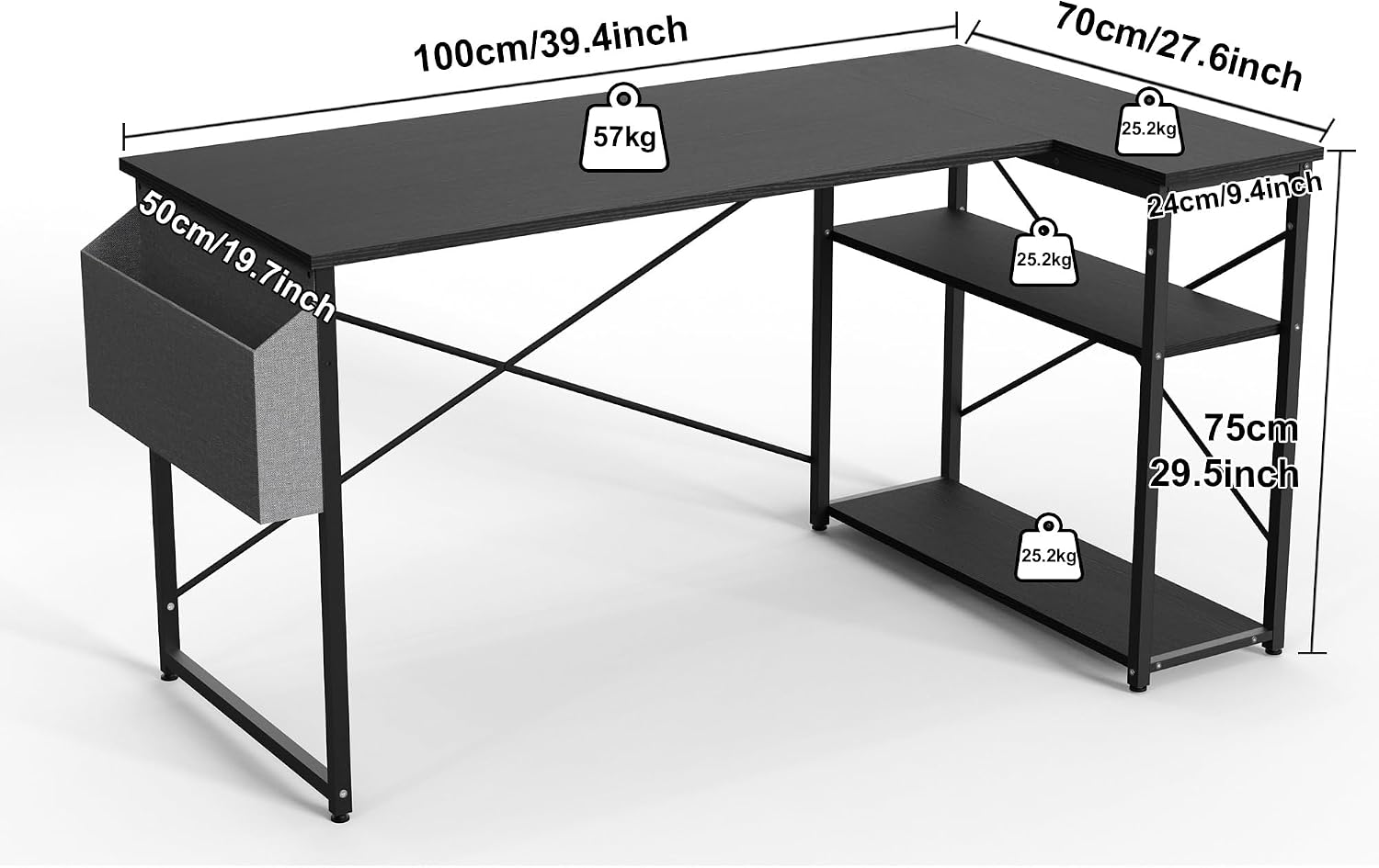 Thumbnail 2 de BEXEVUE L-Schreibtisch 100 x 70 cm Schwarz