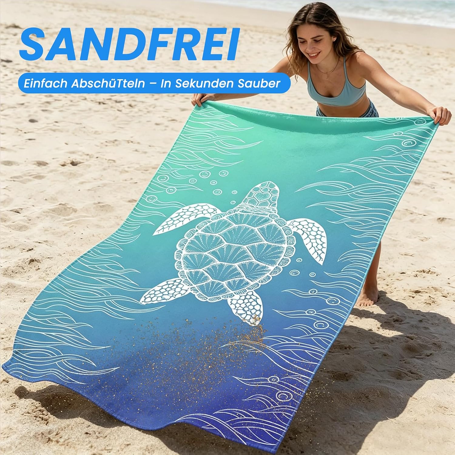 Detalle de Mikrofaser Strandtuch 180 x 100 cm – Doppelseitiges XXL Strandtuch, sandfrei, saugfähig & schnelltrocknend